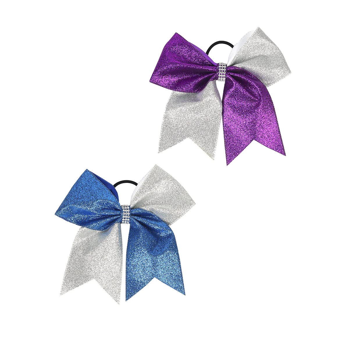 Girls Cheer Bow Ponytail Holder Big Hair Bow Tie with Glitter Sequins Bowknot JB80 (2 Pcs-Set B2)