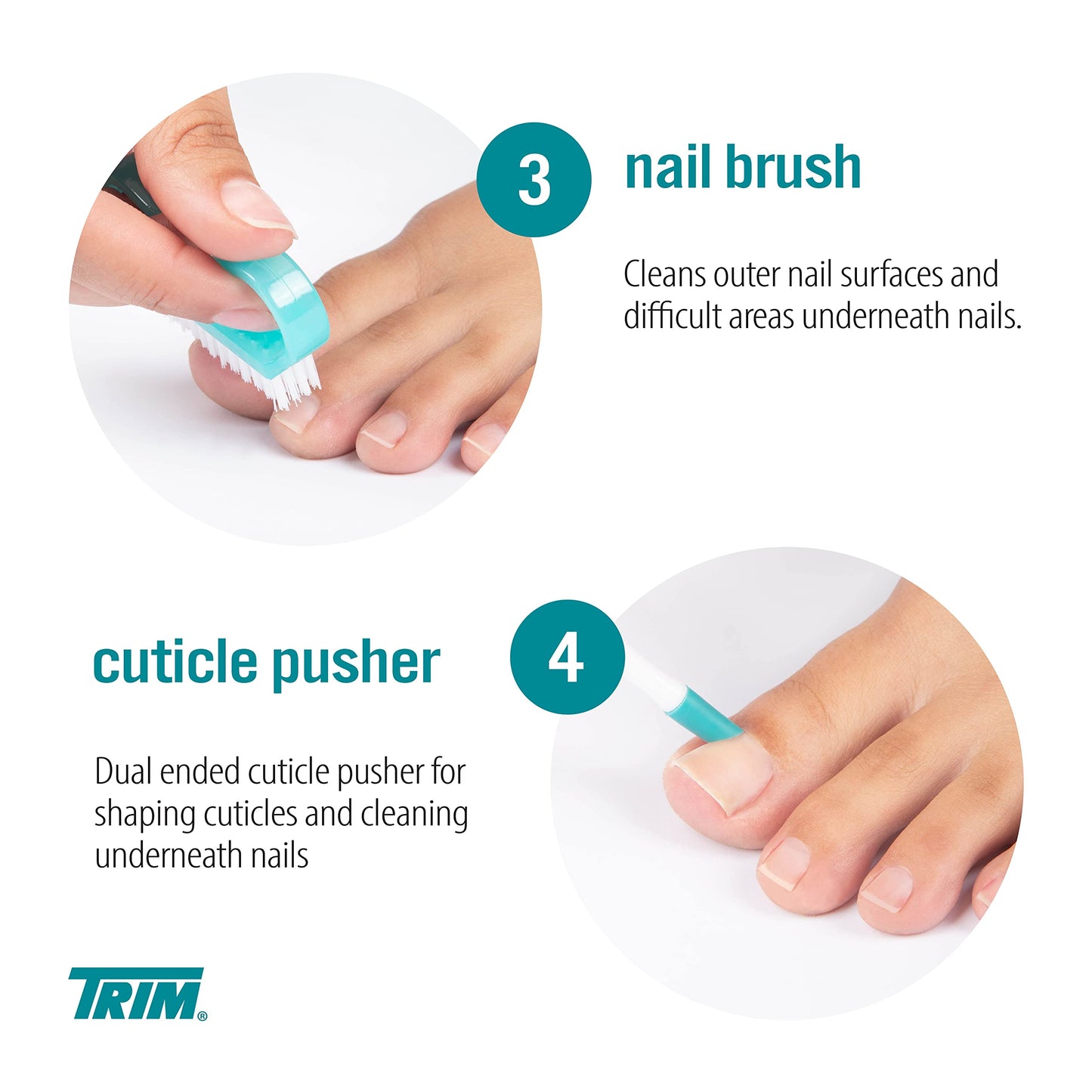 TRIM Pedicure Kit – Everything You Need to Care for Your Feet – Includes Toenail Clipper, Cuticle Pusher, Pumice Stone, Callus Remover, Contour Toe File, Nail Brush & Storage Pouch – 6 (Pack of 4)