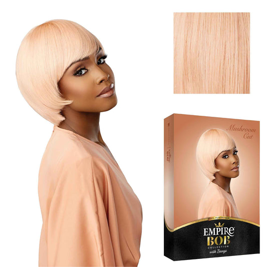 Sensationnel Empire Bob Humanhair Wig - Mushroom Cut Face Framing Mesh Cap for Comfort With Bangs (ROSEGOLD)