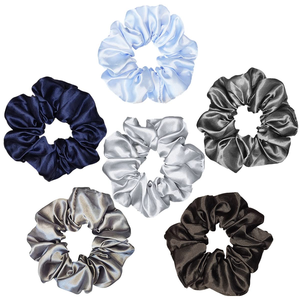 Sufermoe 6 Pcs 4.5 Inch Light Gray Green Satin Silk Hair Scrunchies, Hair Ties and Accessories for Women and Girls