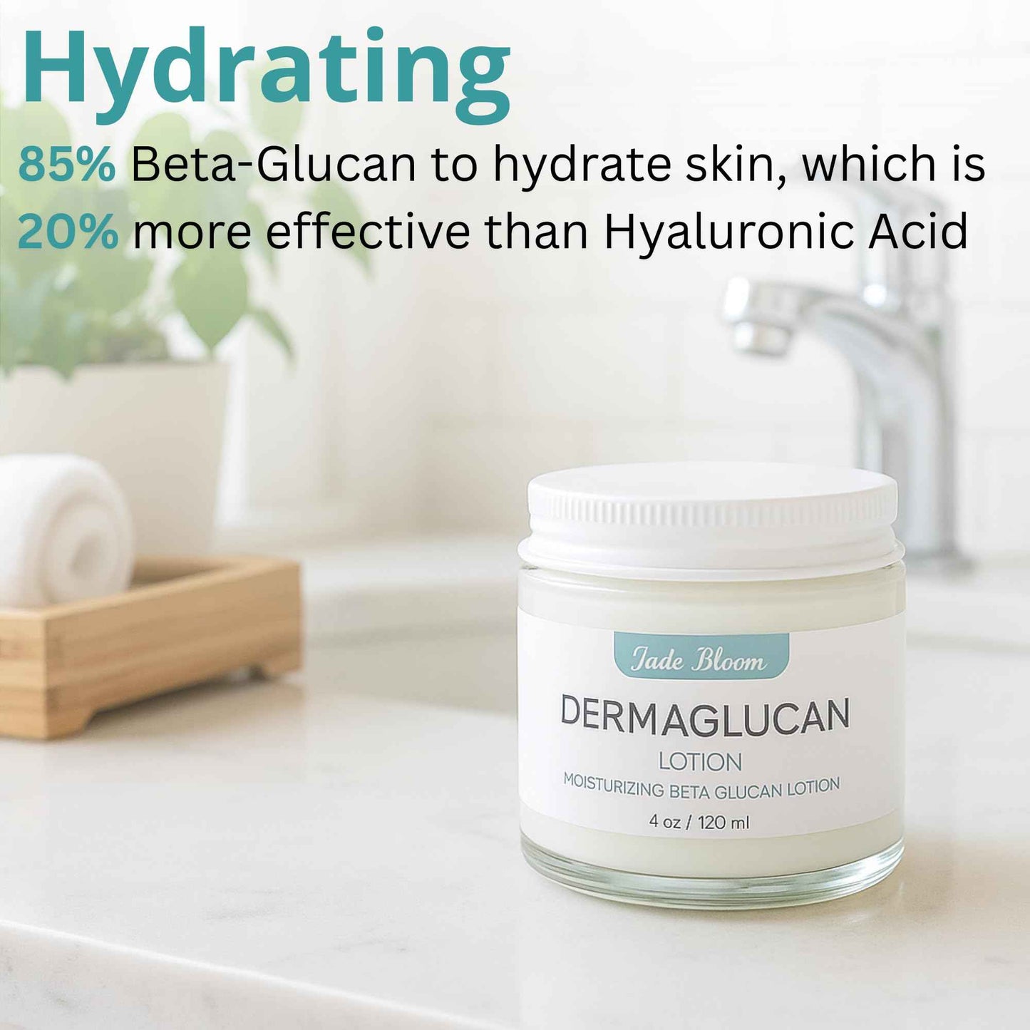 Jade Bloom Dermaglucan Beta Glucan Cream Lotion Moisturizer Skincare | Daily Hydrating Face & Body Hydration, (4oz)