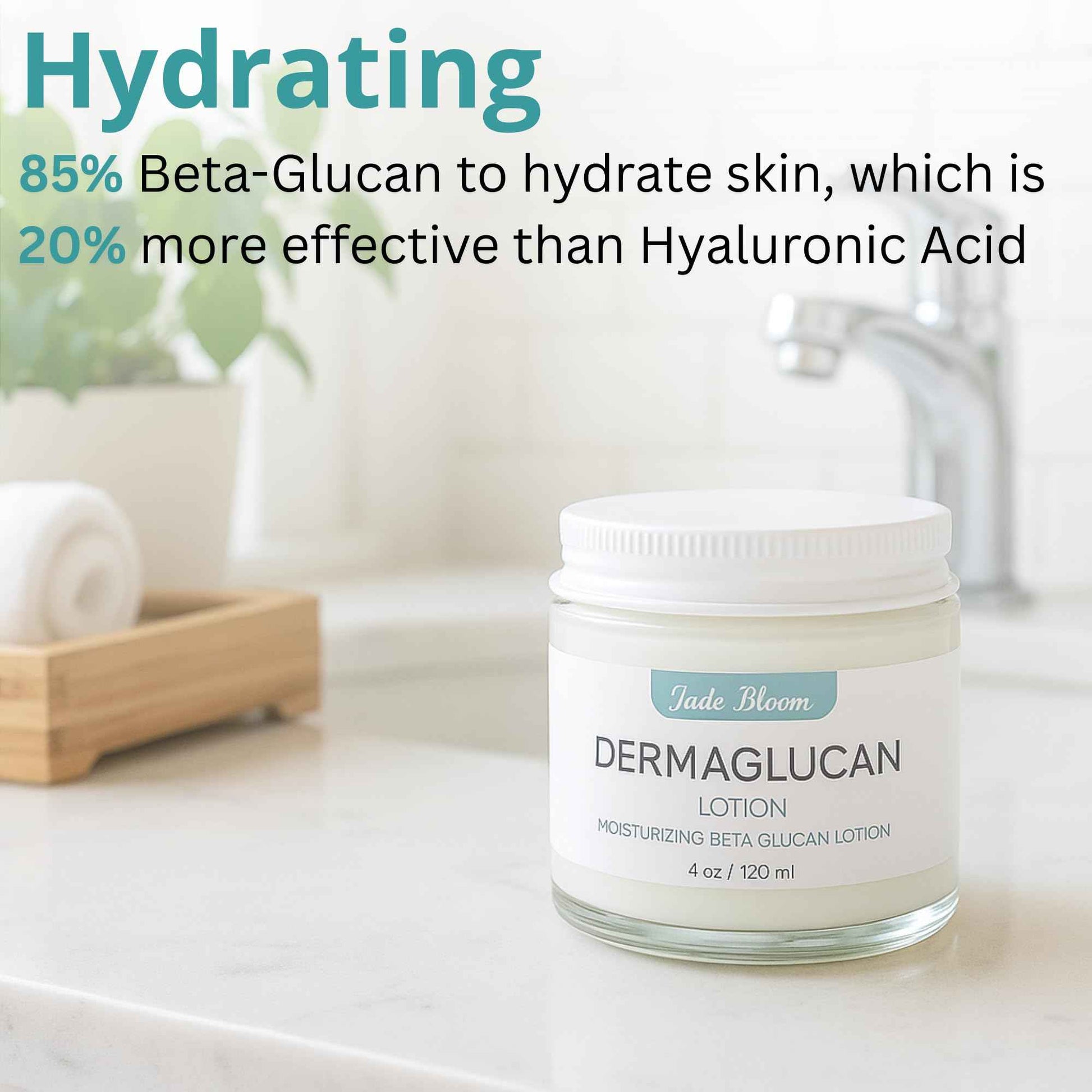 Jade Bloom Dermaglucan Beta Glucan Cream Lotion Moisturizer Skincare | Daily Hydrating Face & Body Hydration, (4oz)