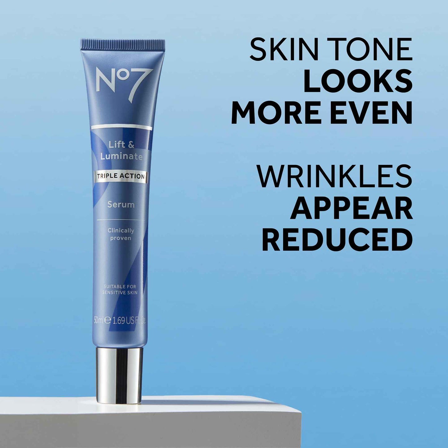 No7 Lift & Luminate Triple Action Face Serum - Collagen Peptide Anti-Wrinkle + Brightening Emblica & Vitamin C Serum + Pro Retinol Skin Firming Hyaluronic Acid & Hibiscus (50ml)