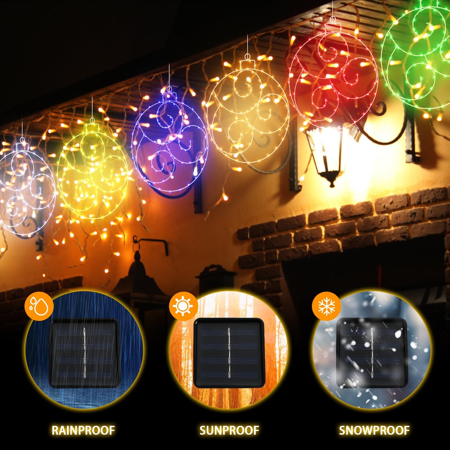 6 Pcs 12 Inch Solar Christmas Outdoor Light Decoration Christmas Window Lights Hanging Ball LED Light Waterproof 60 Light with 8 Flicker Modes for Garden Tree Holiday Party Fireplace Decor