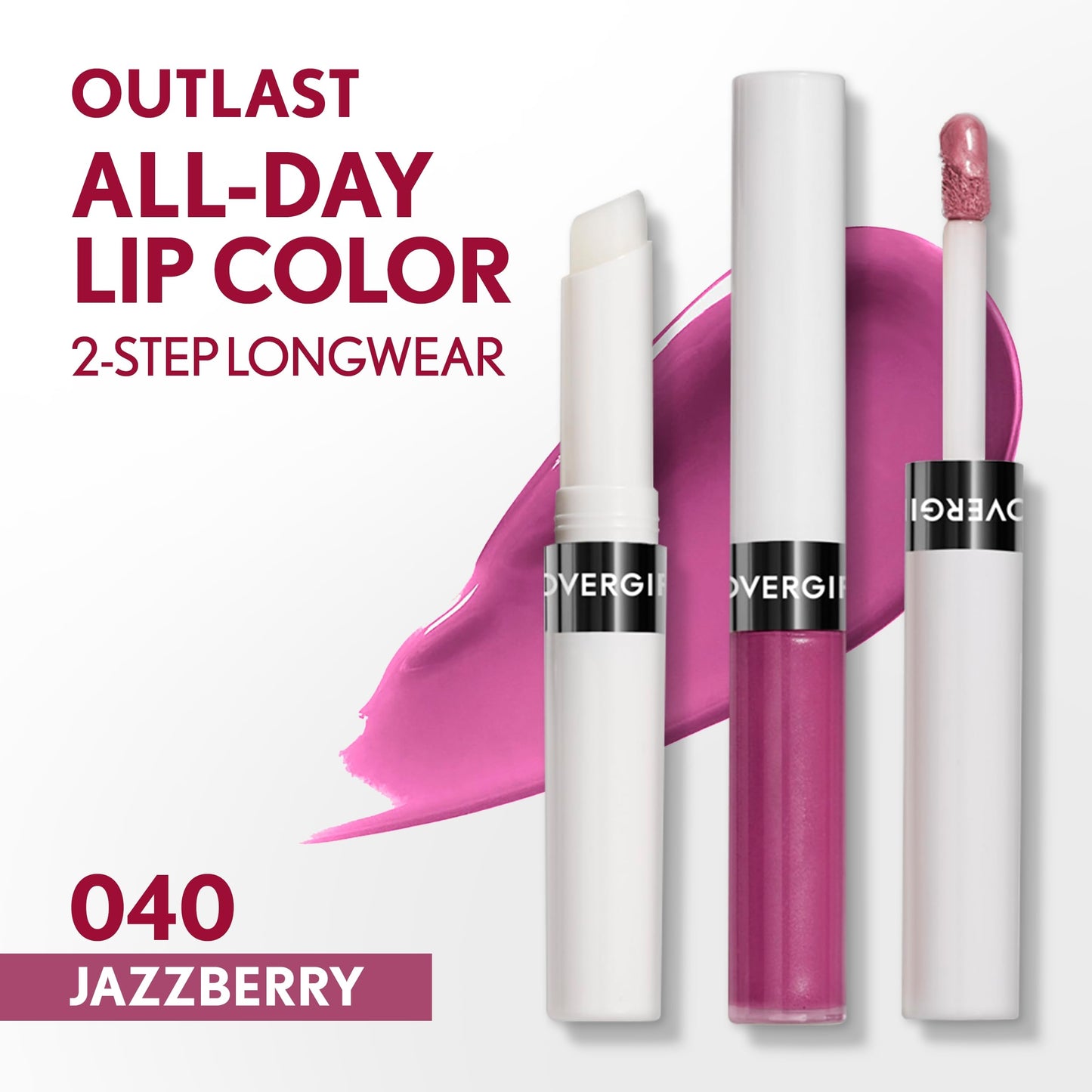 COVERGIRL Outlast All-Day, 040 Jazzberry, Lip Color, 24-Hour Wear, Hydrating Balm, Kiss-Proof, Moisturizing, Vegan Formula, 0.07oz/0.08oz