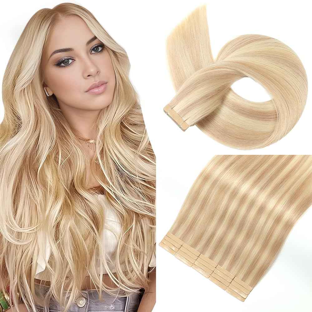 Tape in Hair Extensions Human Hair,14 Inch Human Hair Tape in Extensions 20Pcs Tape Ins Human Hair Extensions for Women Seamless Tape in Hair Extensions Real Human Hair