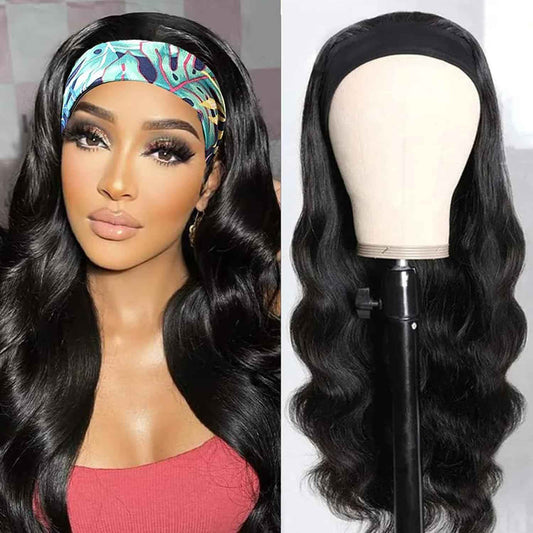 Lauberita Headband Wig Human Hair for Women 18-Inch 180% Density Body Wave Headband Wigs Glueless Human Hair Wig(Body Wave, Natural Black)