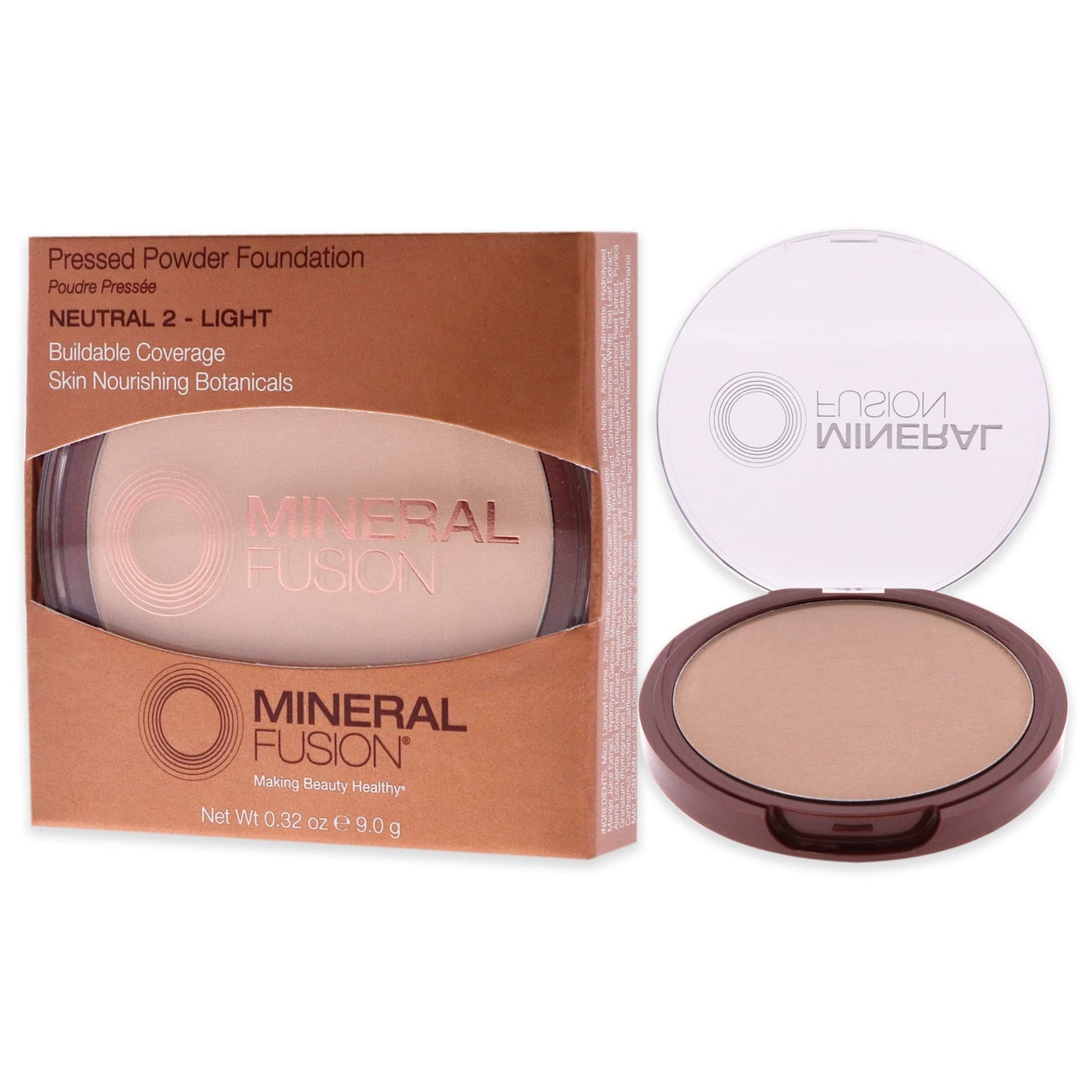 Mineral Fusion Pressed Powder Foundation, Neutral 2 - Fair/Med Skin w/Neutral Undertones, Age Defying Foundation Makeup with Matte Finish, Talc Free Face Powder, Hypoallergenic, Cruelty-Free, 0.32 Oz