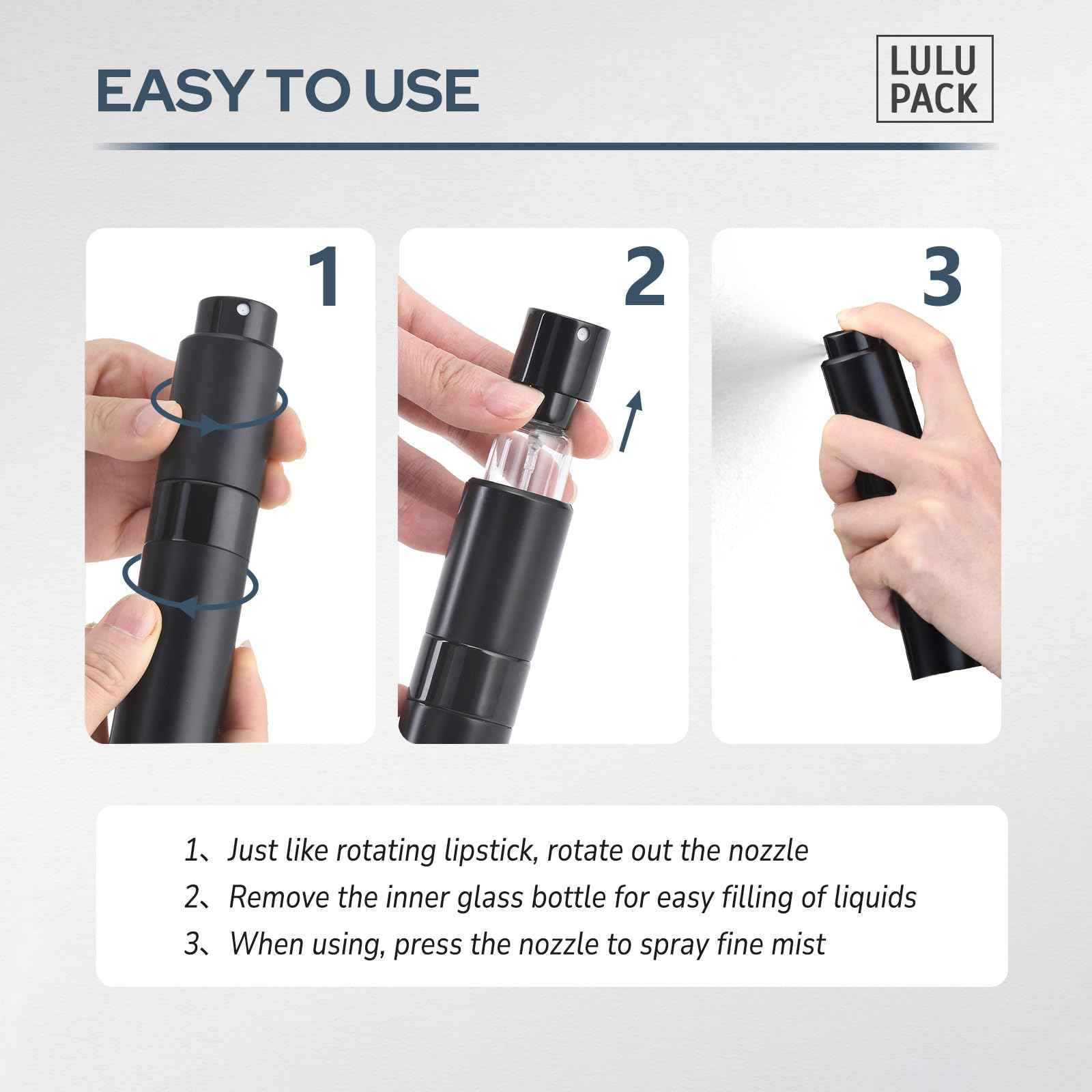 Lulupack Perfume Atomizer Refillable Travel Bottle: Cologne Portable Sprayer for Men - Mini Spray Empty for Refill - 1oz Large Size Black