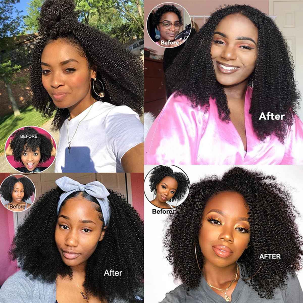 PangDongLai Afro Kinky Curly Clip In Hair Extensions Brazilian Virgin Human Hair 4B 4C Kinky Curly Clip Ins Hair Extensions 8pcs 18 Clips Natural Black Color for Daily Use (16inch)