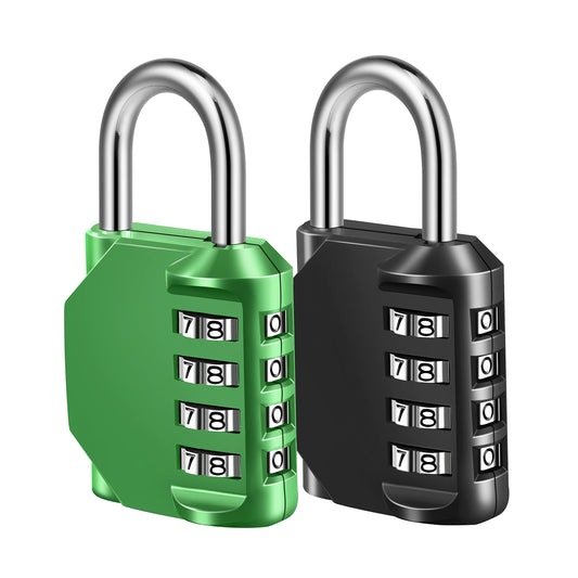 Combination Lock, 4 Digit Combination Padlock for School Gym Sports Locker, Fence, Toolbox, Case, Hasp Cabinet Storage (2 Pack, Green & Black)