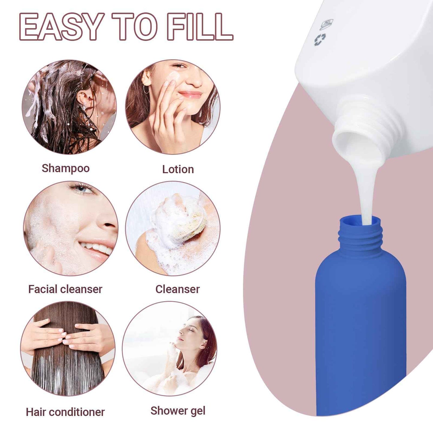 UMETASS Travel Shampoo Bottle, Empty Plastic Squeeze Bottles 8.8oz with Flip Cap, Lotion Container for Toiletries Travel Size Shampoo and Conditioner