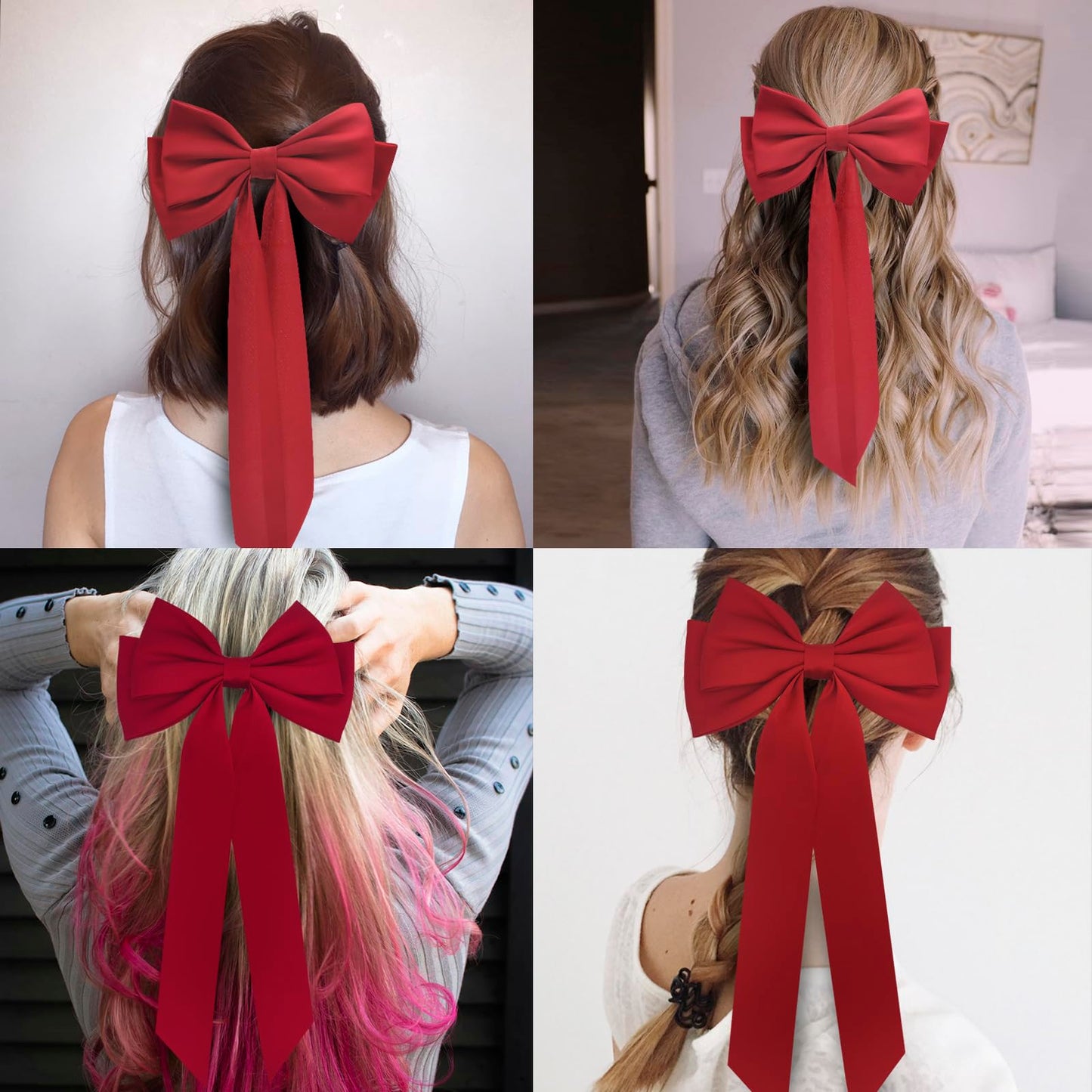 cvisay Big Hair Bow with 7.6 Inch Wide Design and 14.18 Inch Ribbon for Women，made with Soft and Silky Material，Ideal for Daily Wear, Holidays, Birthdays, and Travel -Red