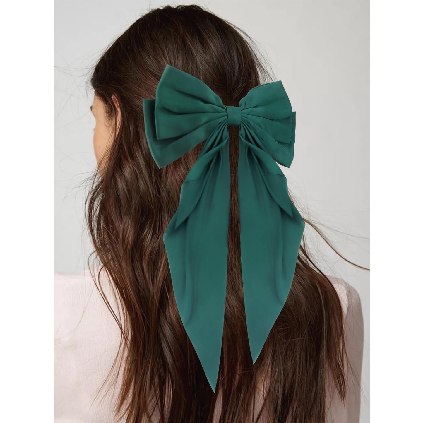 JOYRUBY Green Bow Hair Clips, 2PCS Hair Bows for Women Satin Big Bows for Girls, Long Tail Large Hair Bows for Girls Coquette Bows Hair Accessories