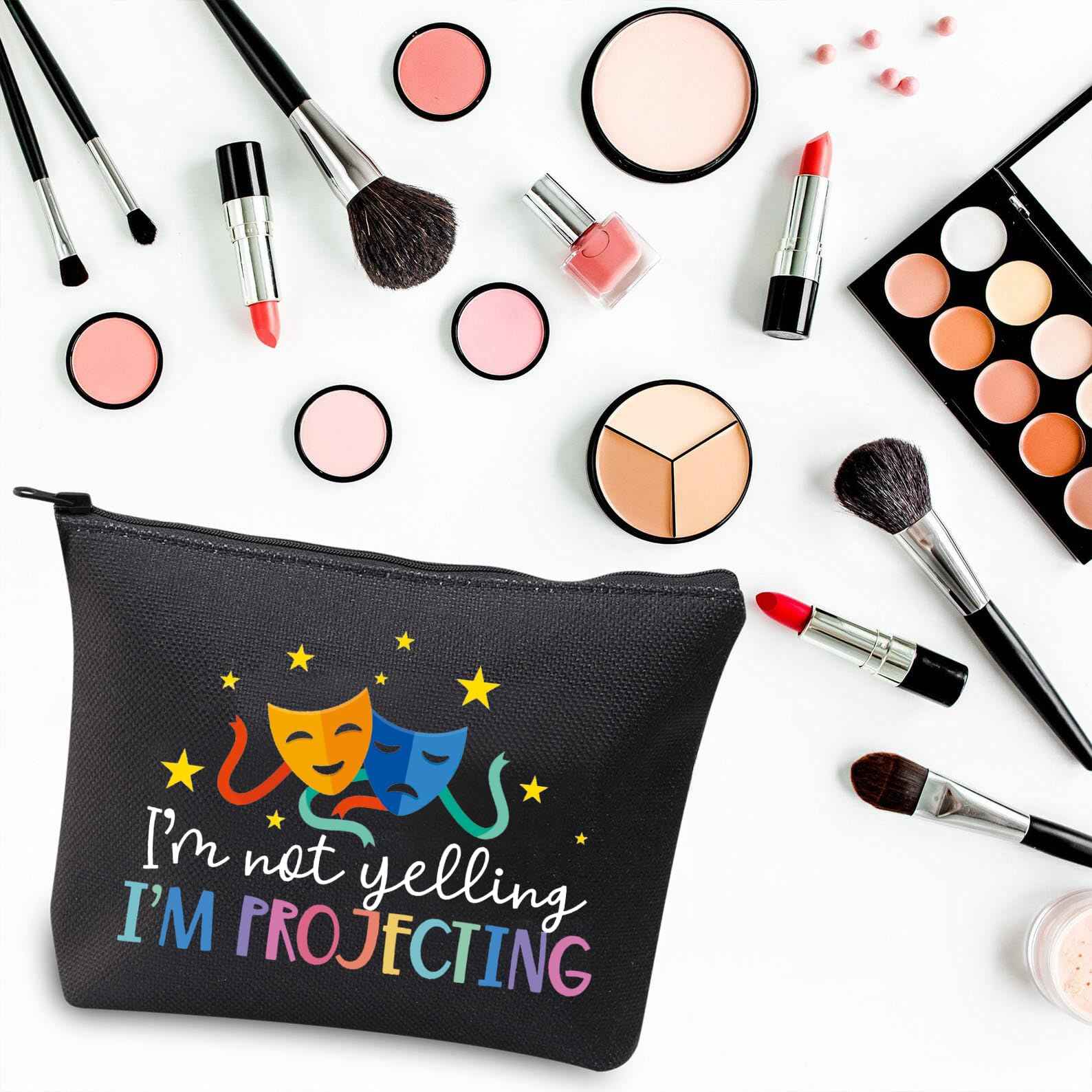BDPWSS Theatre Makeup Bag Drama Theater Lover Gift Comedy Tragedy Masks Cosmetic Bag i'm Not Yelling I'm Projecting Drama Acting Travel Pouch (Yelling projecting BL)