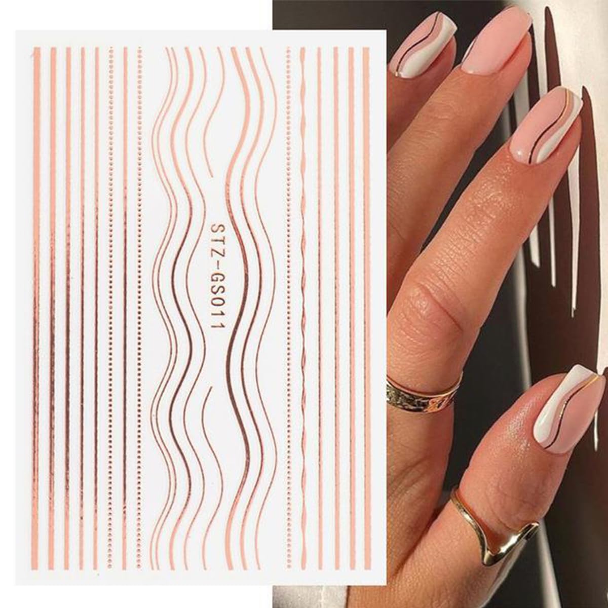 French Tip Nail Stickers for Nail Art Gold Line Nail Art Stickers 3D Self-Adhesive Rose Gold Silver Letter Nail Decals for Women Nail Design Decoration Accessories 6 Sheets