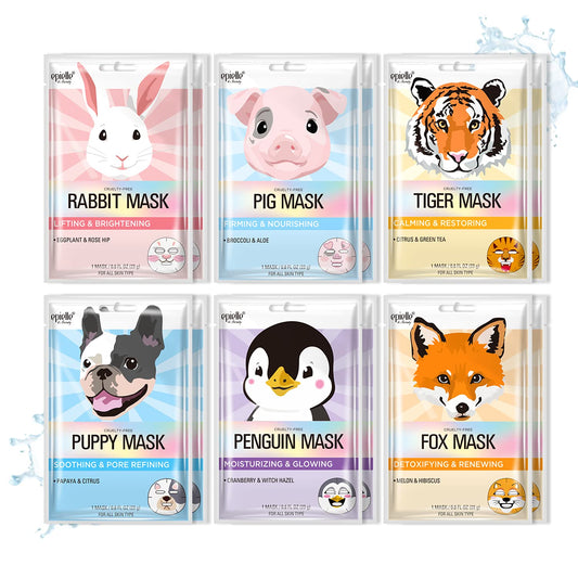 Epielle Character Sheet Masks | Animal Spa Mask Korean Beauty Mask -For All Skin Types, (Pack of 12) | Birthday Party Gift for her kids, Spa Day Party, Girls Night, Spa Night, Beauty Gift (Assorted Characters-12pk Ct.) | Skincare Party Favors, Stocking St