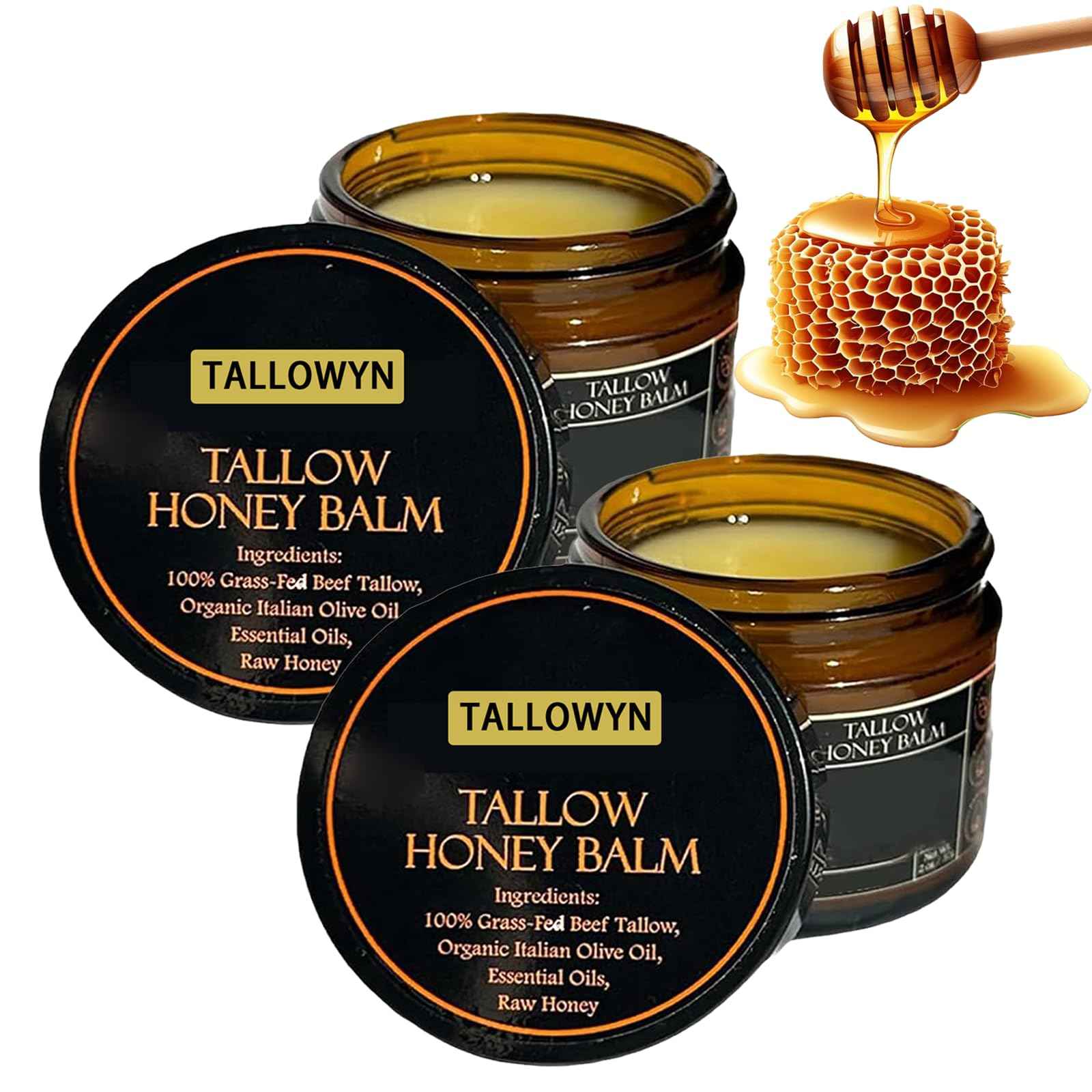 Grass-Fed Beef Tallow Balm with Raw Honey, Beef Tallow and Honey Balm for Face and Body, Natural Soothing Moisturizing, Deep Nourishing, 4.23oz / 120g