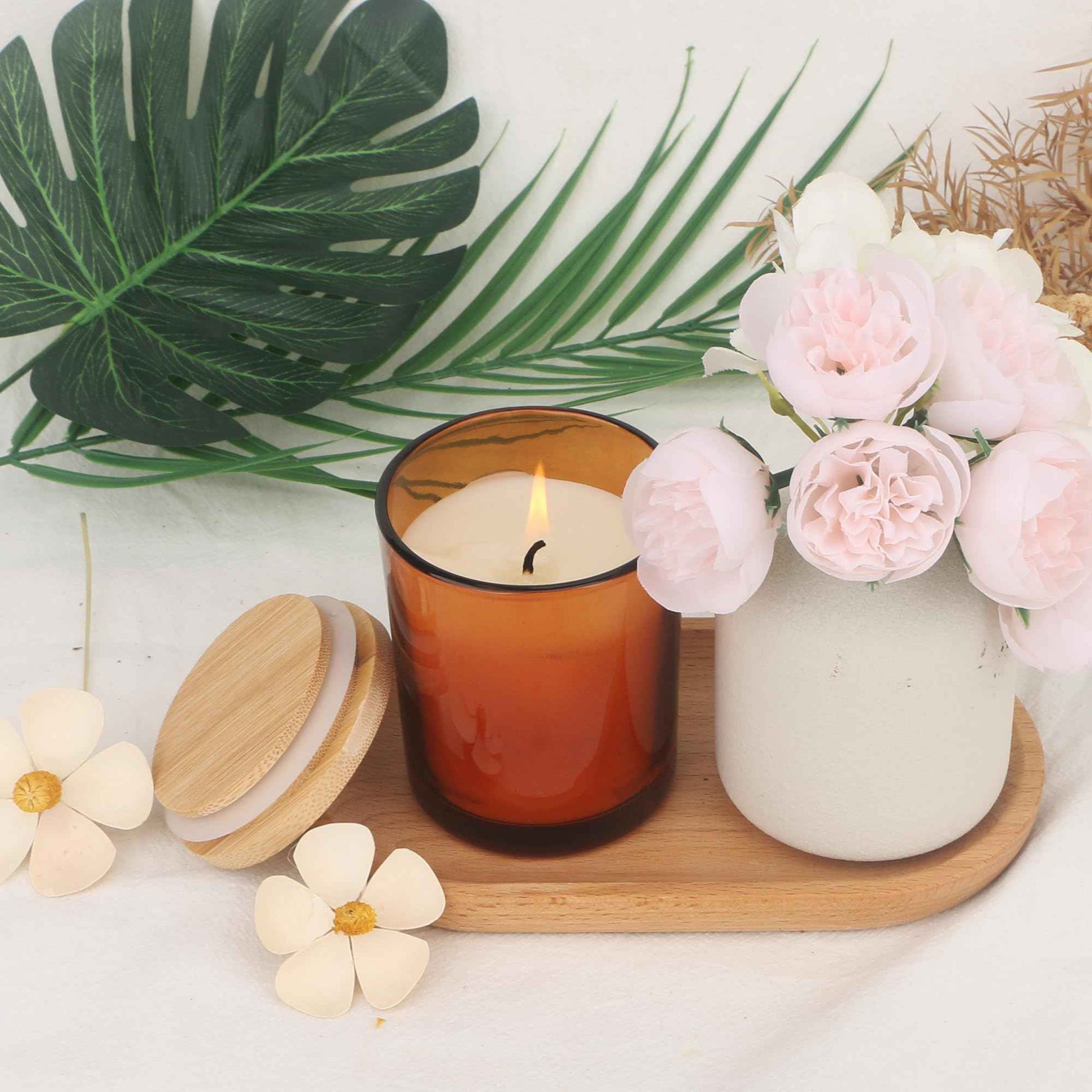 MILIVIXAY 12 Pack 7 OZ Amber Thick Glass Candle Jars with Lids - Bulk Empty Candle Jar for Making Candles - Spice, Powder Containers.