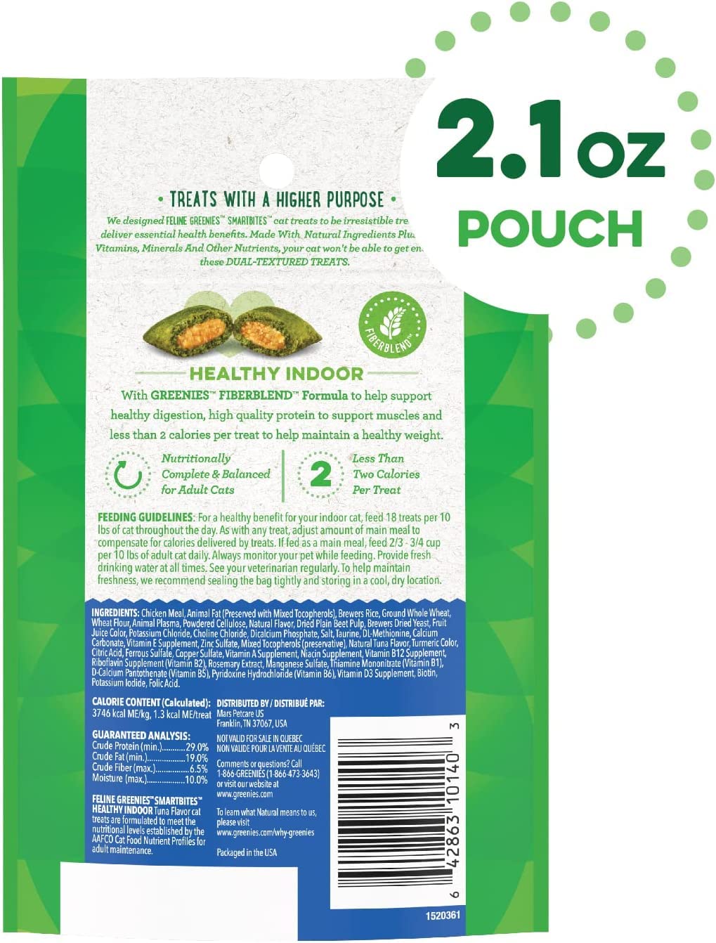 Greenies American Distribution & Mfg 10140G Feline Smartbites Cat Treats, Tuna, Hairball Control, 2.1-oz. - Quantity 1212