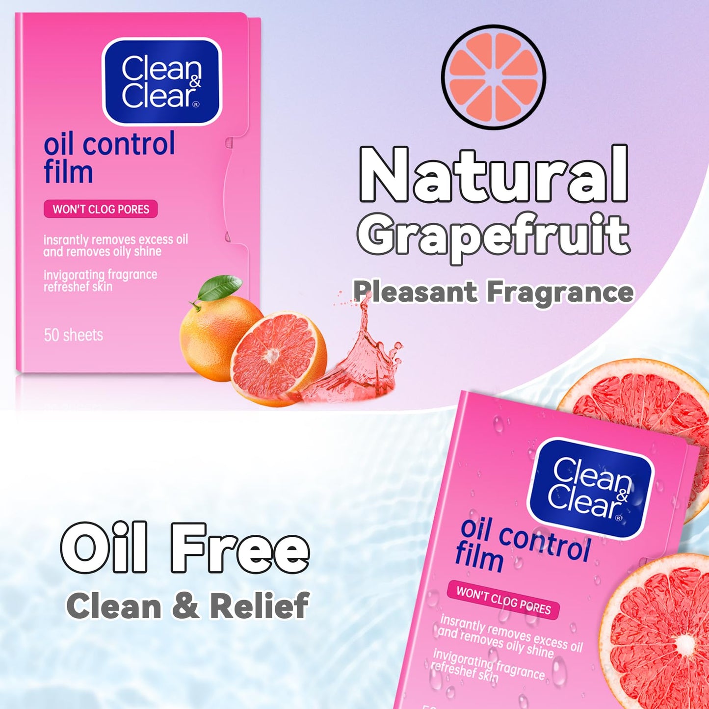 Oil Control Film Replacment for Clean & Clear Oil-absorbing Sheets 100 Sheets (Grapefruit Fragrance) Oil Blotting Sheets for Face,9% Larger,Makeup Friendly Handy Face Blotting Paper for Oily Skin