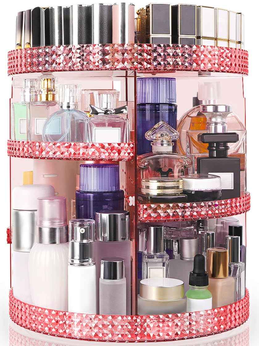 HEMTROY 360 Degree Rotating Makeup Organizer, Extra Large Capacity Perfume Holder, Removable 7 Layers Cosmetics Organizer, Make Up Organizer For Countertop Storage Skincare or More (Pink)