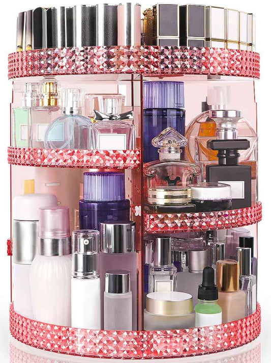 HEMTROY 360 Degree Rotating Makeup Organizer, Extra Large Capacity Perfume Holder, Removable 7 Layers Cosmetics Organizer, Make Up Organizer For Countertop Storage Skincare or More (Pink)
