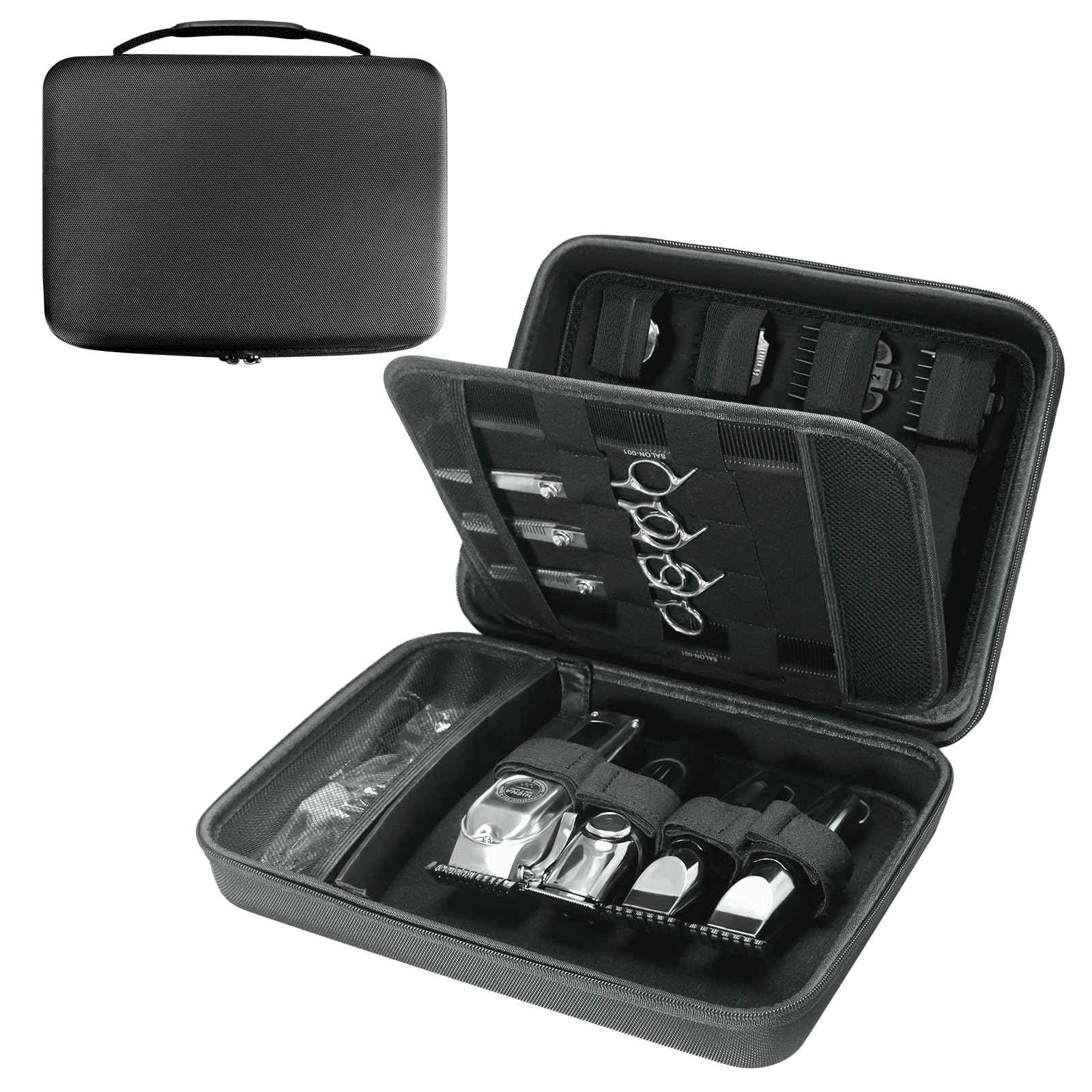 bibuks Professional Barber Clipper Case – Hard EVA Shell Oxford Fabric Travel Organizer for Clippers and Supplies, Portable Barber Storage Bag for Barbers & Stylists (Black)