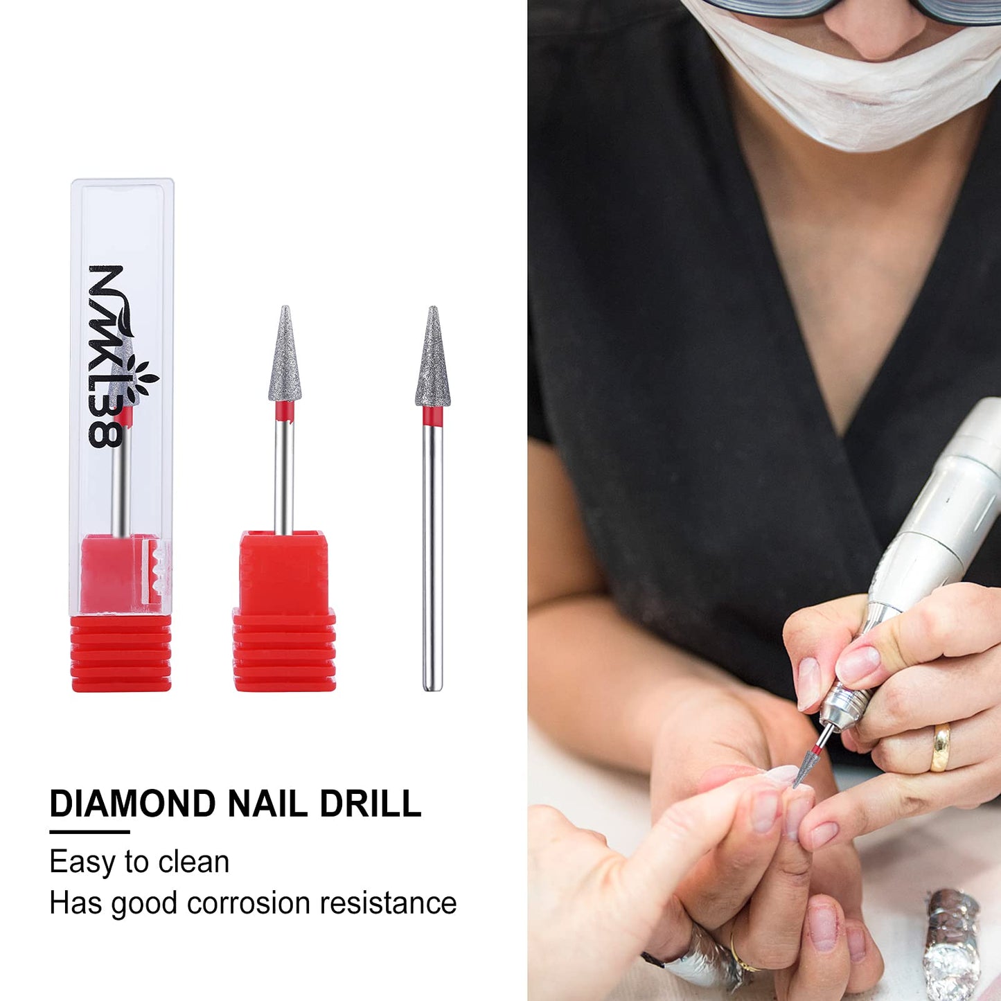 NMKL38 3/32" Tapered Diamond Nail Drill Bit Rotary Cuticle Clean Burr Nail Art File for Electric Drill Machine Manicure Pedicure Tool (Fine - 4.3x12.0)