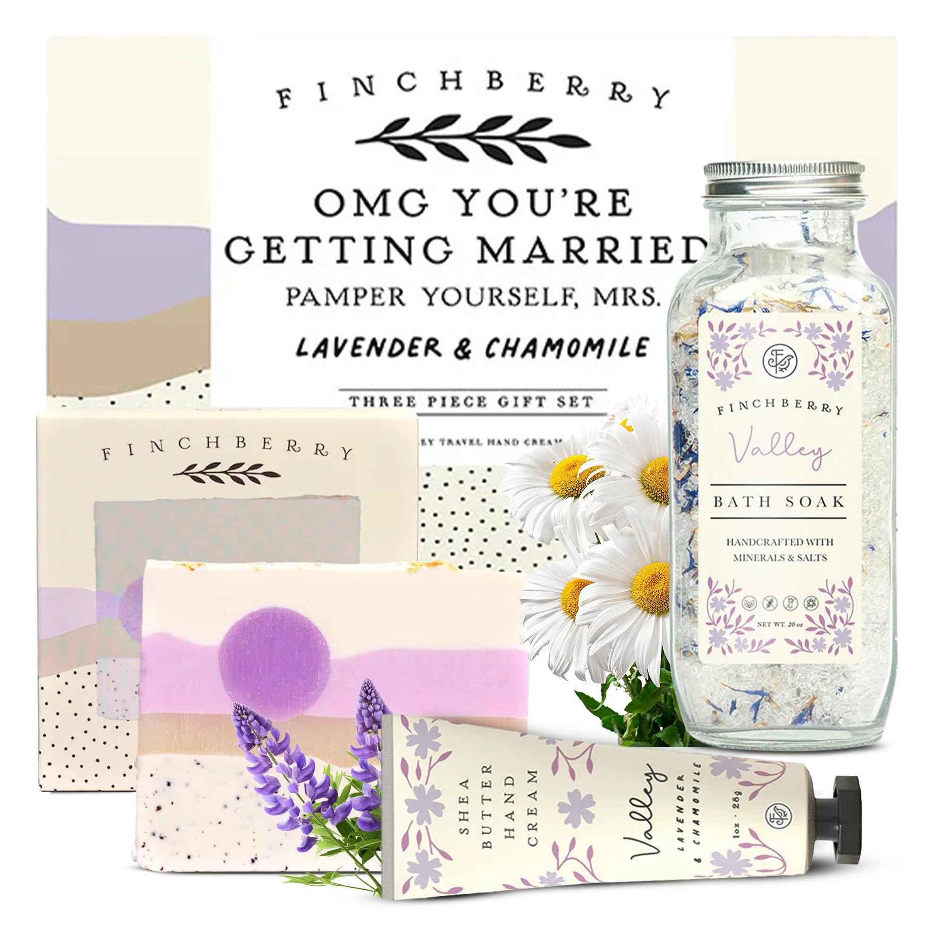 FinchBerry OMG You're Getting Married Gift Set – 3-Piece Wedding Gift for Couples, Mr. & Mrs., Bridal Shower, Bride-to-Be – With Luxurious Soap Bar, Hand Cream & Bath Soak – Ideal Wedding Surprise!