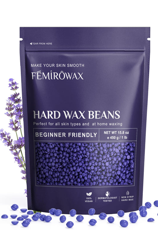 FEMIROWAX Wax Beads, 1lb Hard Wax Beans for Hair Removal Sensitive Skin with Lavender Formula Waxing Beads for Full Body Brazilian Bikini Face Eyebrow at Home Wax Refill for Women Men