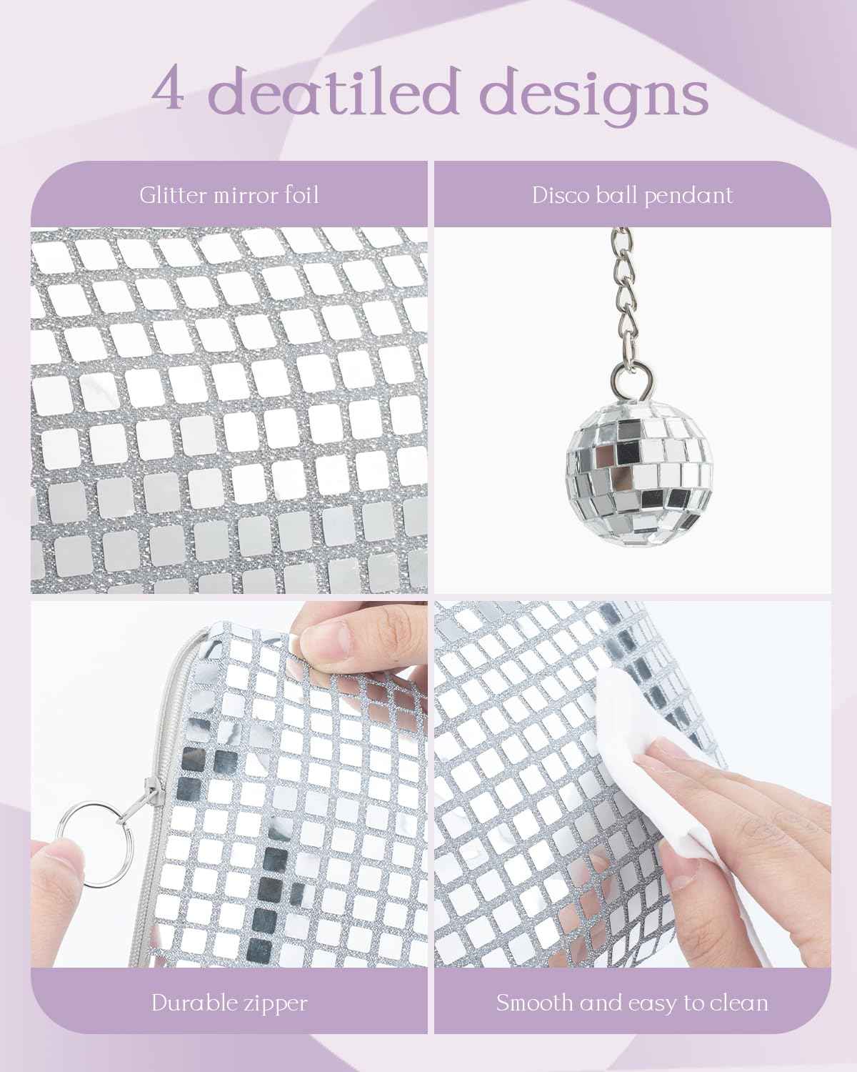 RGBDOT 12 Pack Disco Ball Makeup Bag - Disco Party Decorations and Favors, Sequin Mirror Cosmetic Bag for Women