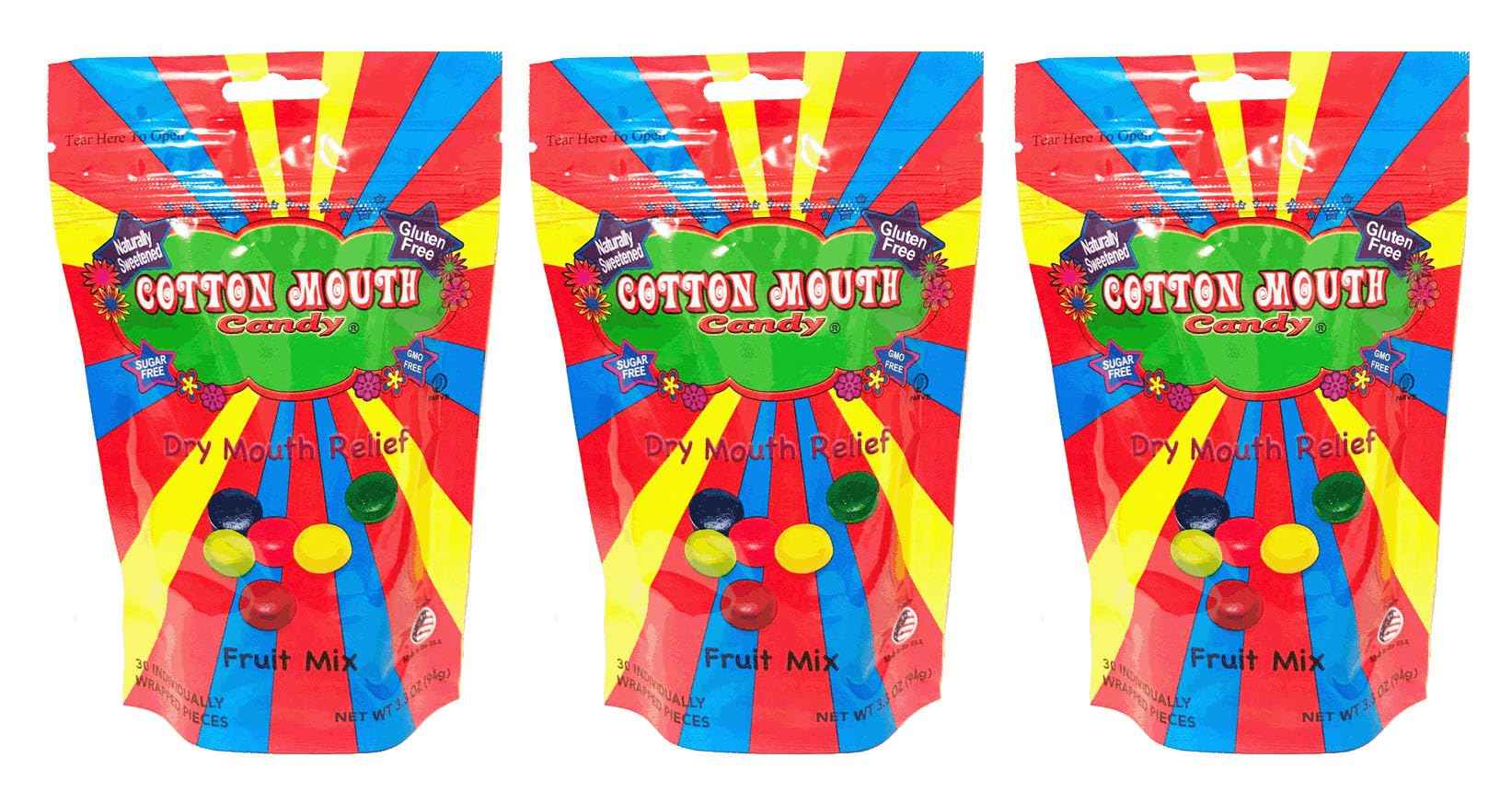 Cotton Mouth Candy Dry Mouth Relief Fruit Mix 3.3 Ounce Bag (3 Bags)