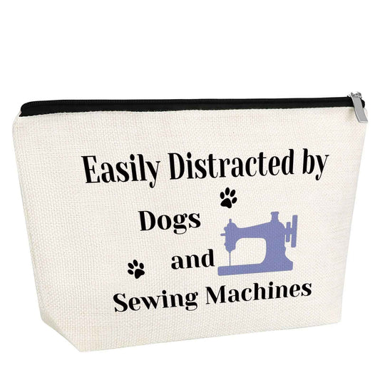 Gfhzdmf Sewing Gift for Women Quilter Gifts for Dog Lover Makeup Bag Seamstress Gift for Sewers Cosmetic Bag Sewing Machine Gifts for Dog Mom Owner Quilters Travel Pouch
