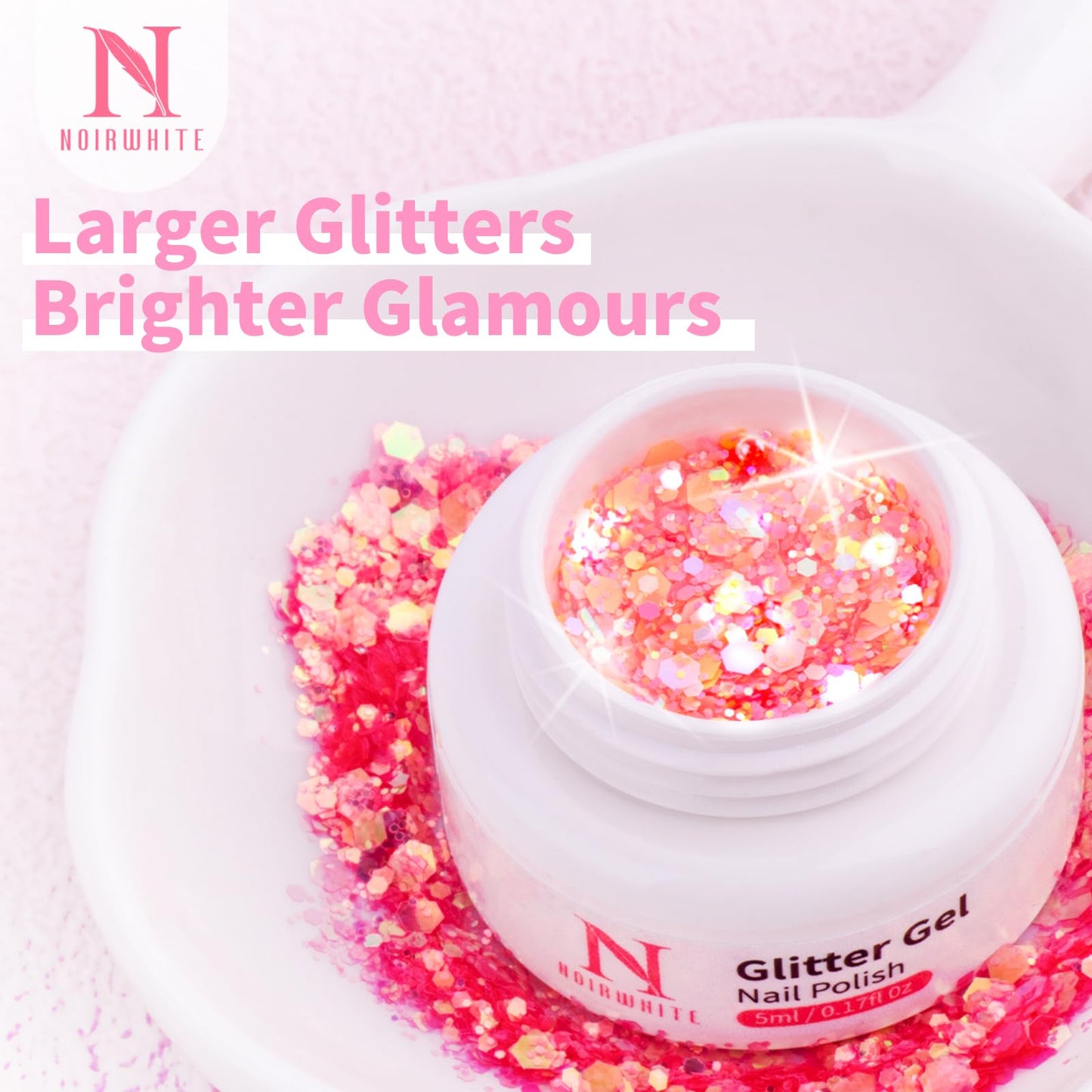 noirwhite Glitter Gel Nail Polish Set -12 Colors Sparkle Sequins Gel Polish Resplendent Colorful Trendy Translucent Glitter Solid Gel Nail Polish Kit Soak Off UV LED for Home DIY Salon with Brush