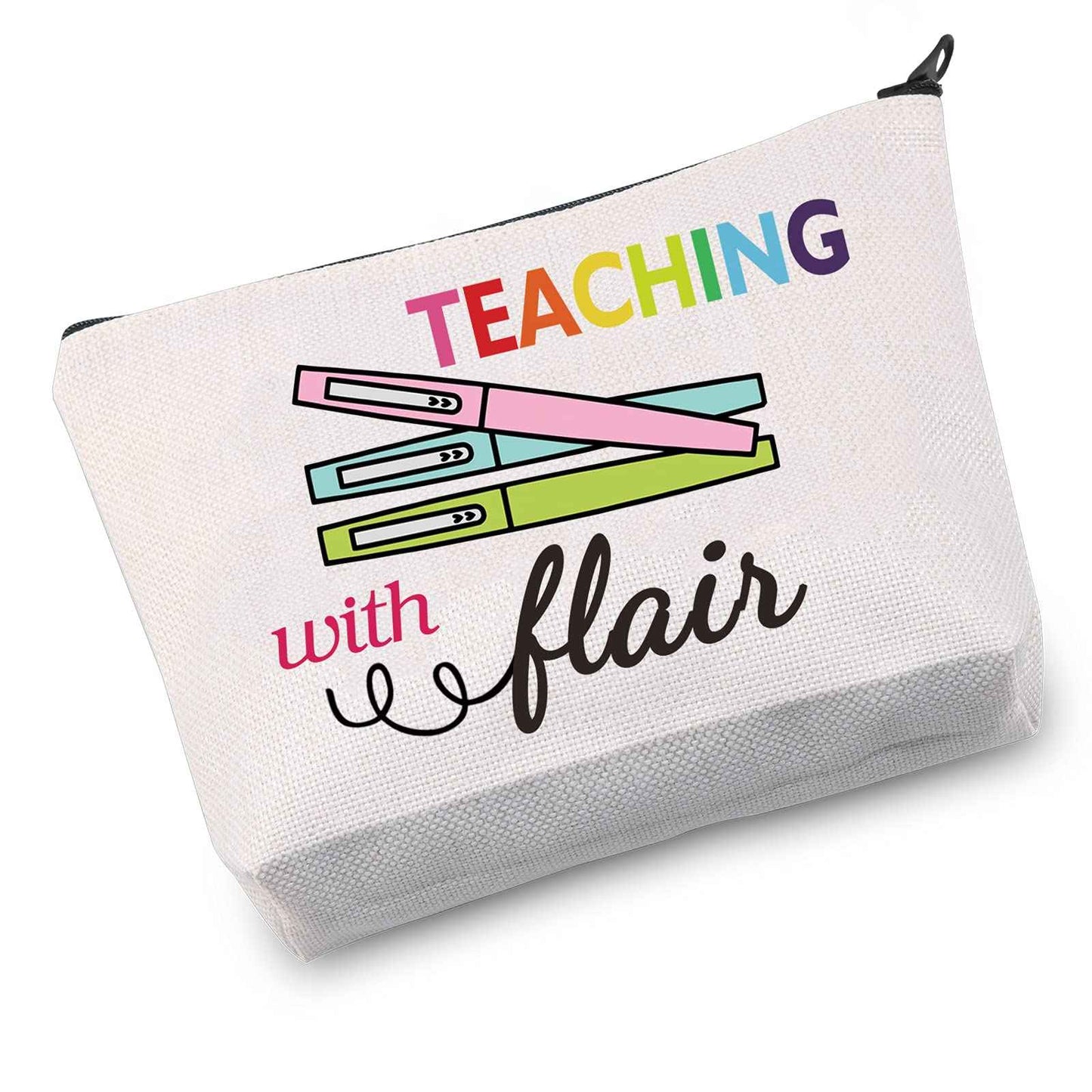 JXGZSO Teaching With Flair Zipper Pouch Teacher Pen & P Pouches Teacher Makeup Cosmetic Bag (Teaching With Flair B)
