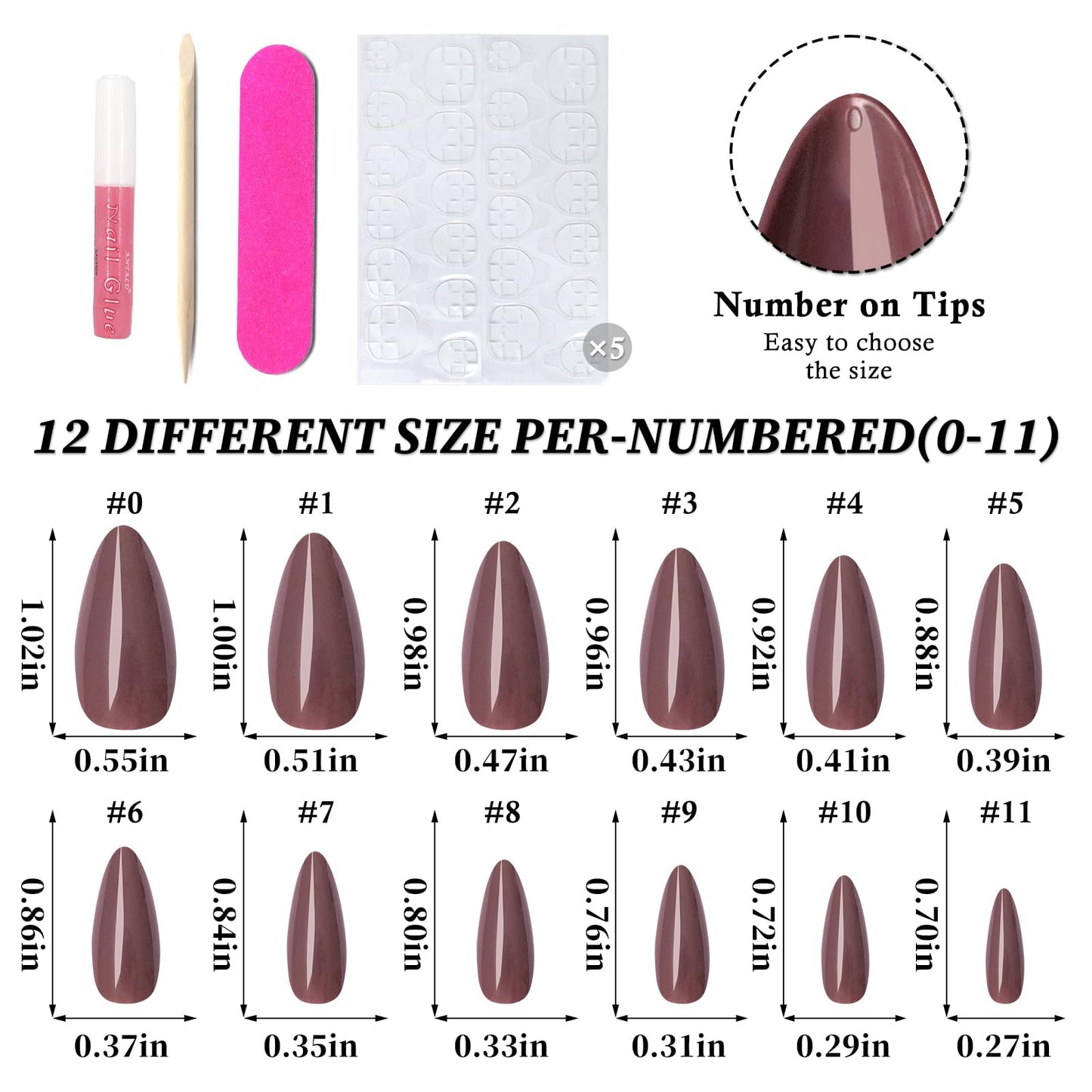 Lifextol 240PC Brown Almond Press on Nails Medium Fake Nails Press ons, False Acrylic Nails Press on Nails Almond Glue on Nails Artificial Nail Tips Fingernails Stick on Nails with Glue&Adhesive Tabs