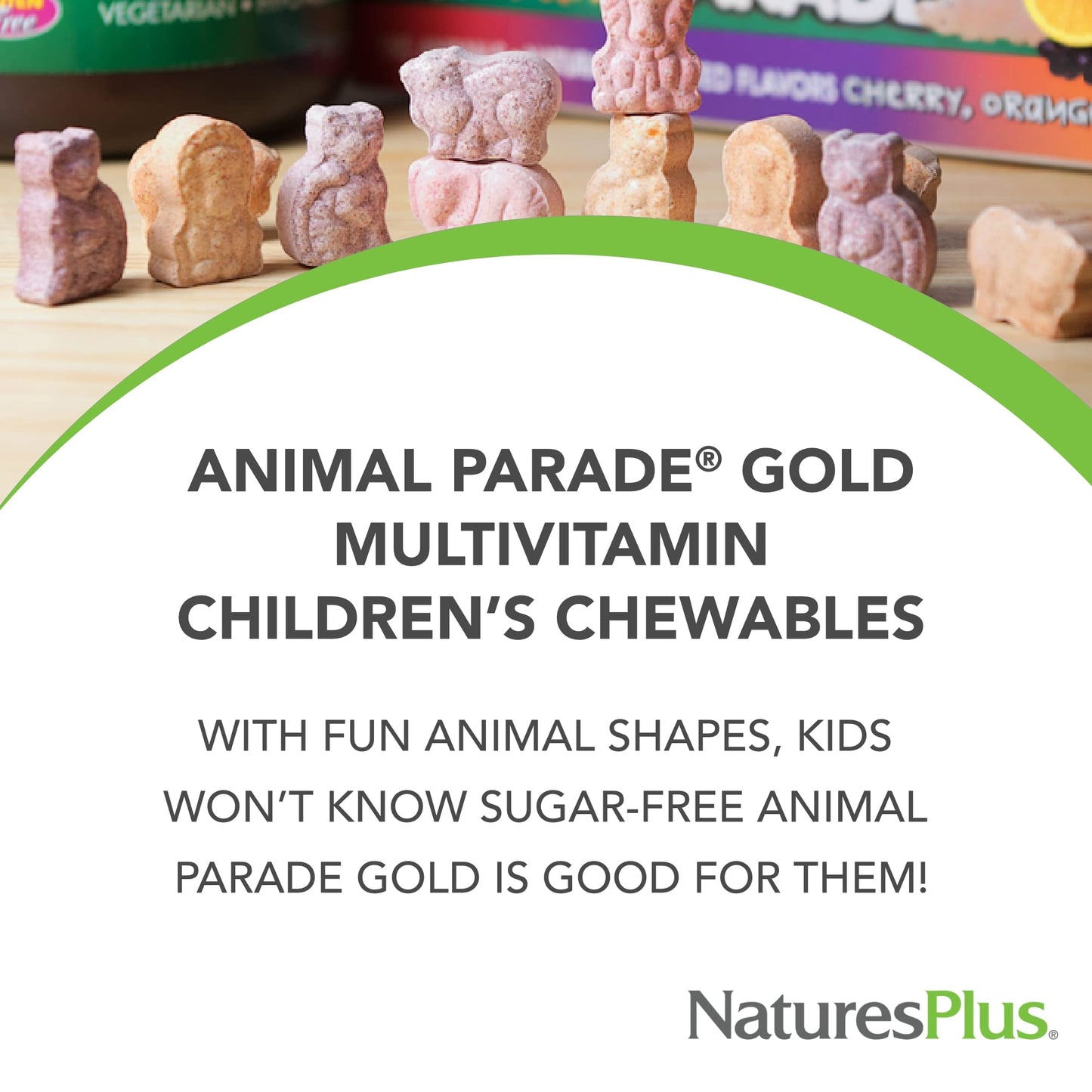 Natures Plus Animal Parade Gold Children's Chewable Multivitamin - Natural Cherry Flavor - 60 Animal Shaped-Tablets - with Vitamin D3, K2 & Probiotics - Vegetarian & Gluten Free - 120 Servings