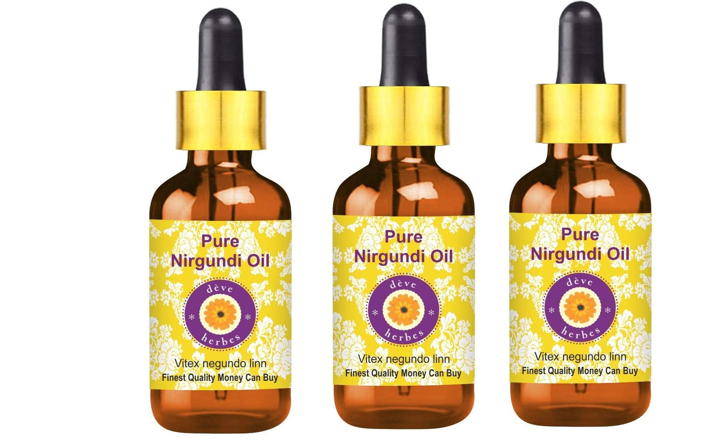 dève herbes Pure Nirgundi Oil (Vitex negundo Linn) with Glass Dropper (Pack of Three) 100ml X 3 (10 oz)