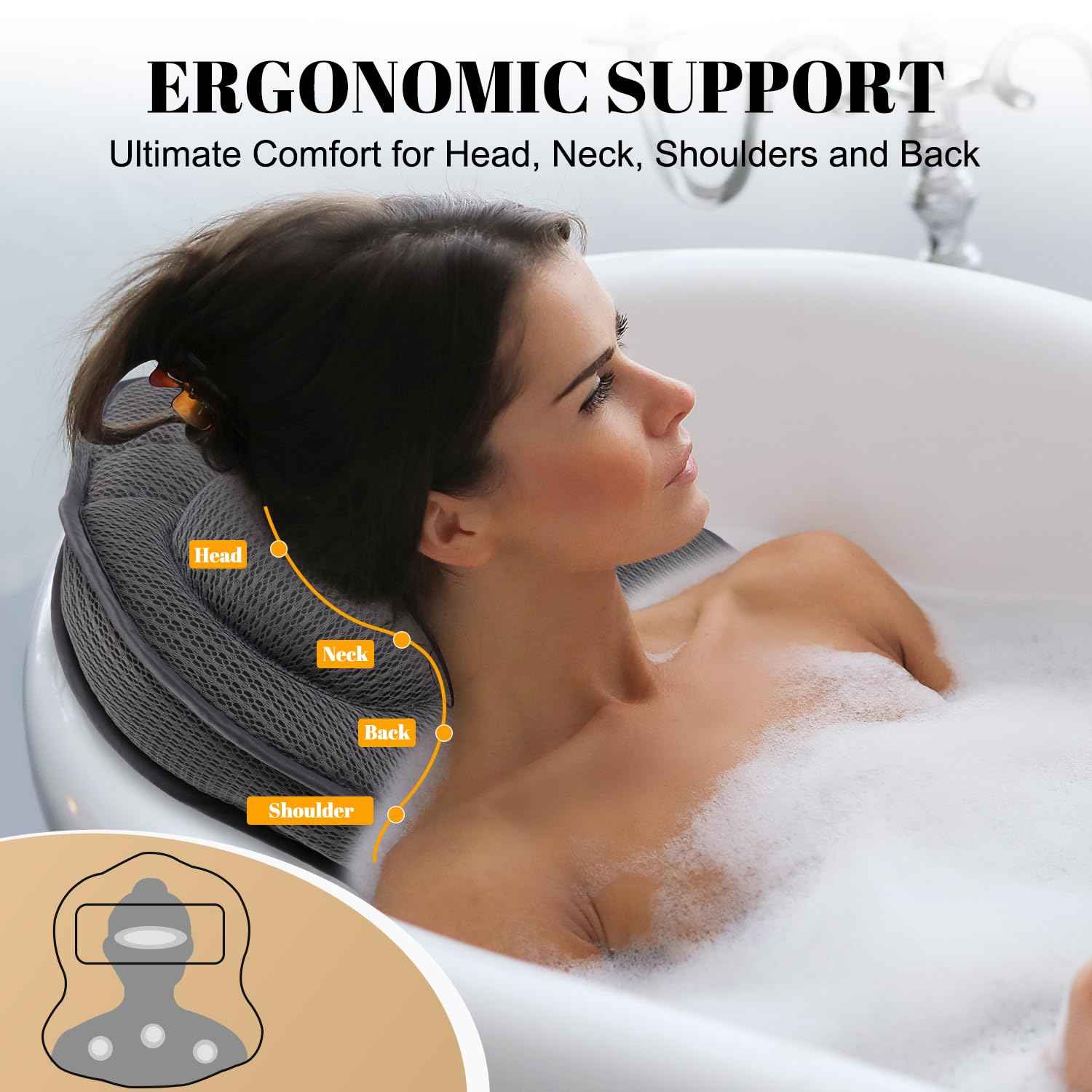 Extra Thick Bath Pillows for Tub-Luxury Bathtub Pillow for Head Neck and Back Support, Soft 4D Air Mesh Bath Pillow with Strong Suction Cups, Relaxing Bath Accessories Spa Gifts for Women