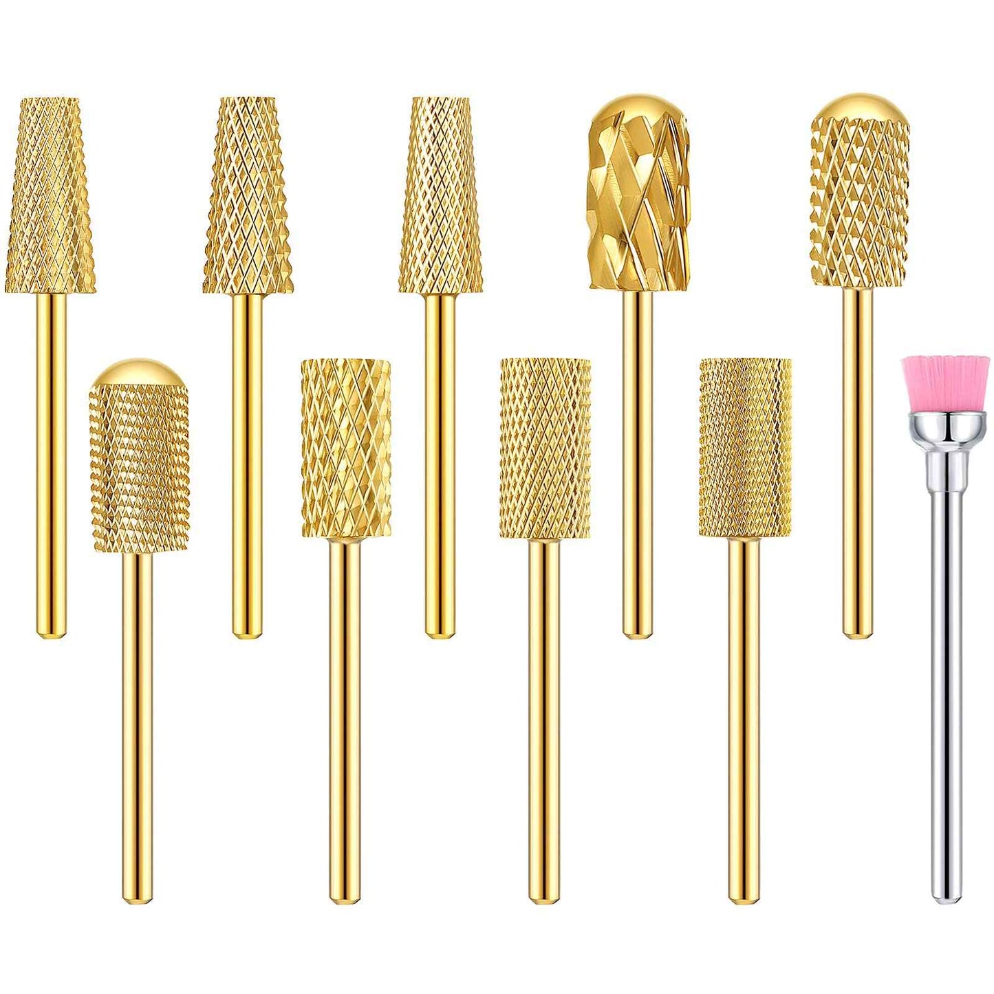 Honoson 10 Pcs Nail Drill Bits Set, 3/32 Inch Cuticle Tungsten Carbide Bits for Nail Tech, File Remove Acrylic Gel Polish, Manicure Pedicure Tools for Salon Home Supplies(Gold)