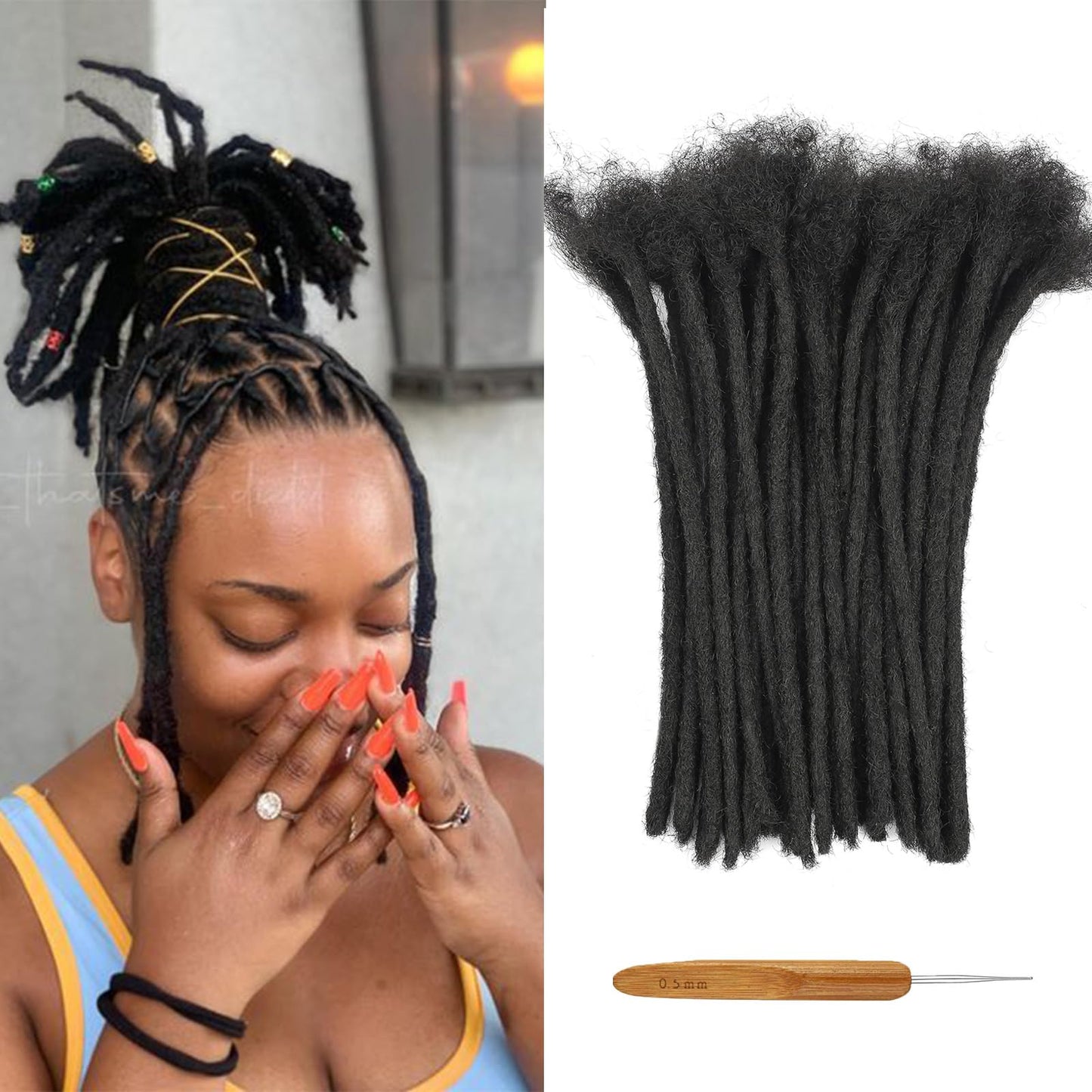 Medium 0.8cm Width 12 Inch 10 Strands 100% Human Hair Dreadlock Extensions for Men/Women/Kids 0.8cm Width Full Hand-made Permanent Dread Loc Extensions Human Hair Can be Dyed and Bleached