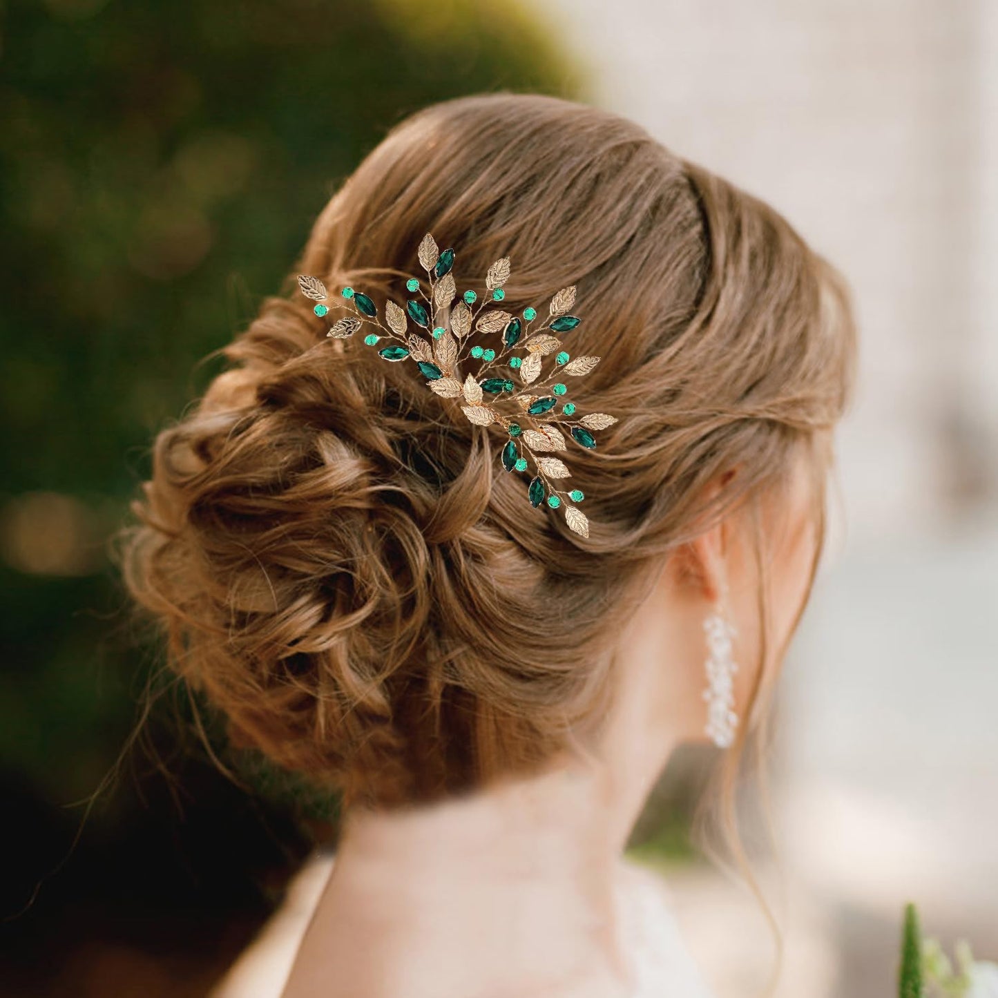 Bridal Wedding Handmade Green Rhinestone Sparkly Hair Pins, Headpiece Clips and Side Combs for Women and Girls