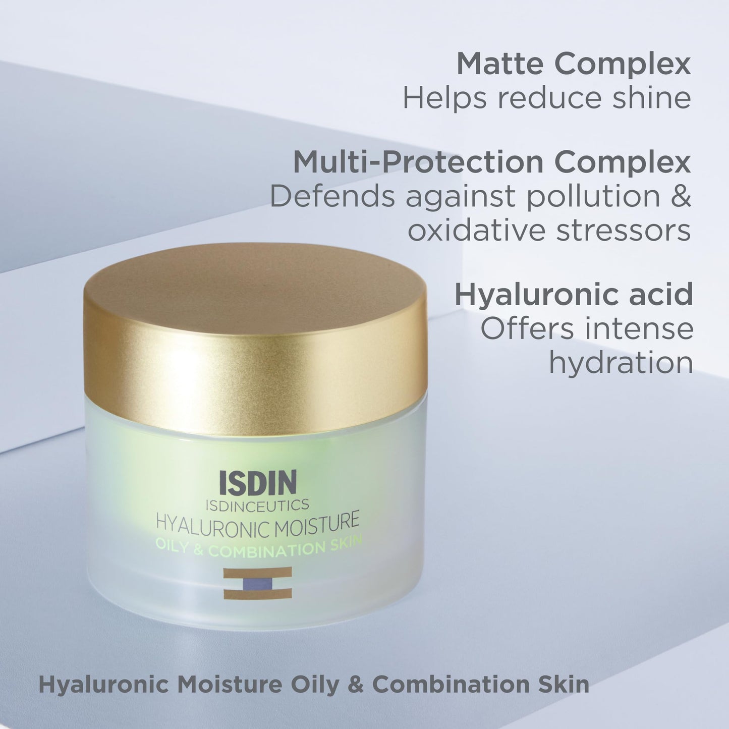 ISDIN Hyaluronic Moisture Oily & Combination Skin Mattifying Daily Face Moisturizer with Hyaluronic Acid 1.76 OZ (Cream)