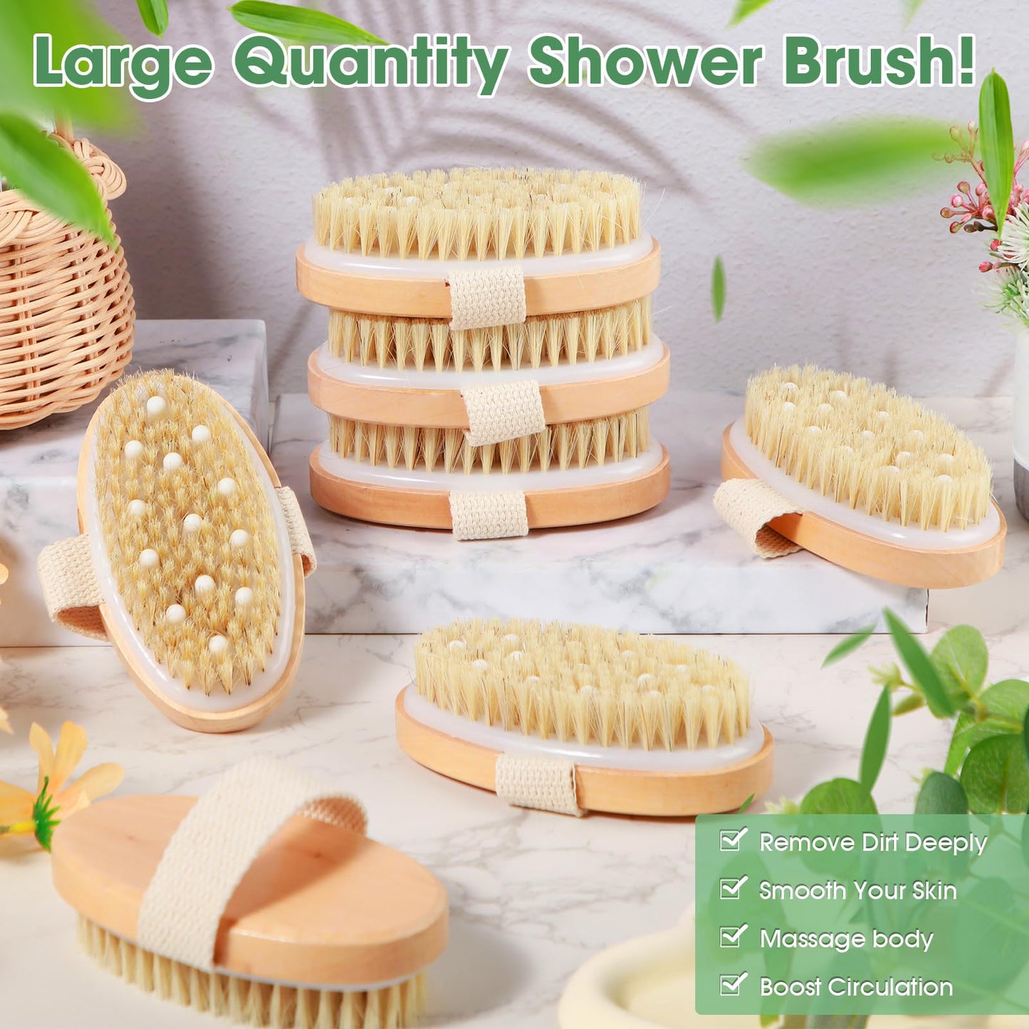 Gejoy 10 Pcs Dry Brushes for Body Dry Brushing Body Brush Exfoliating Brush with Massage Nodule Body Scrubber for Shower Bath Back Circulation Improvement Dead Skin Remove Beauty Exfoliator (Oval)