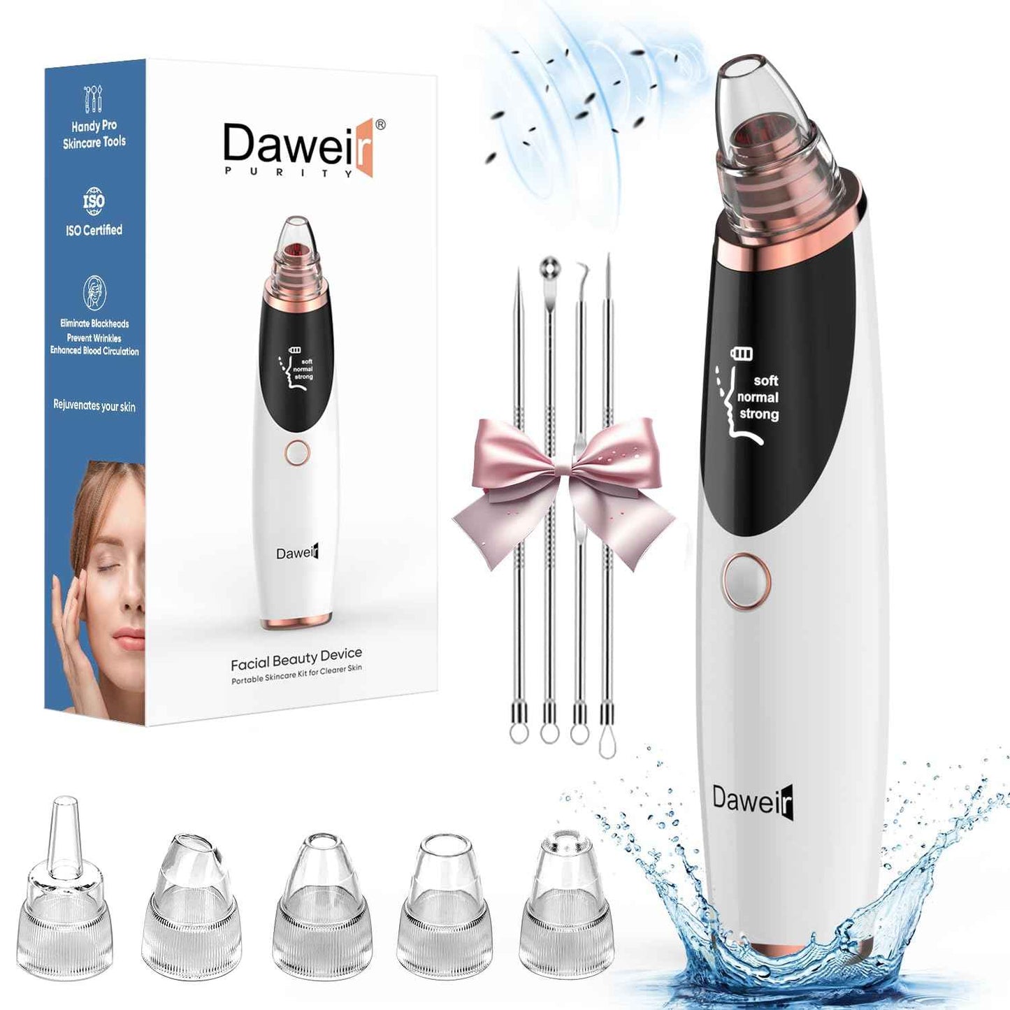 Blackhead Remover Pore Vacuum for Face & Nose – Deep Cleansing Blackhead Remover Tools with 3 Suction Levels, 5 Replaceable Tips, USB Rechargeable Pore Cleaner
