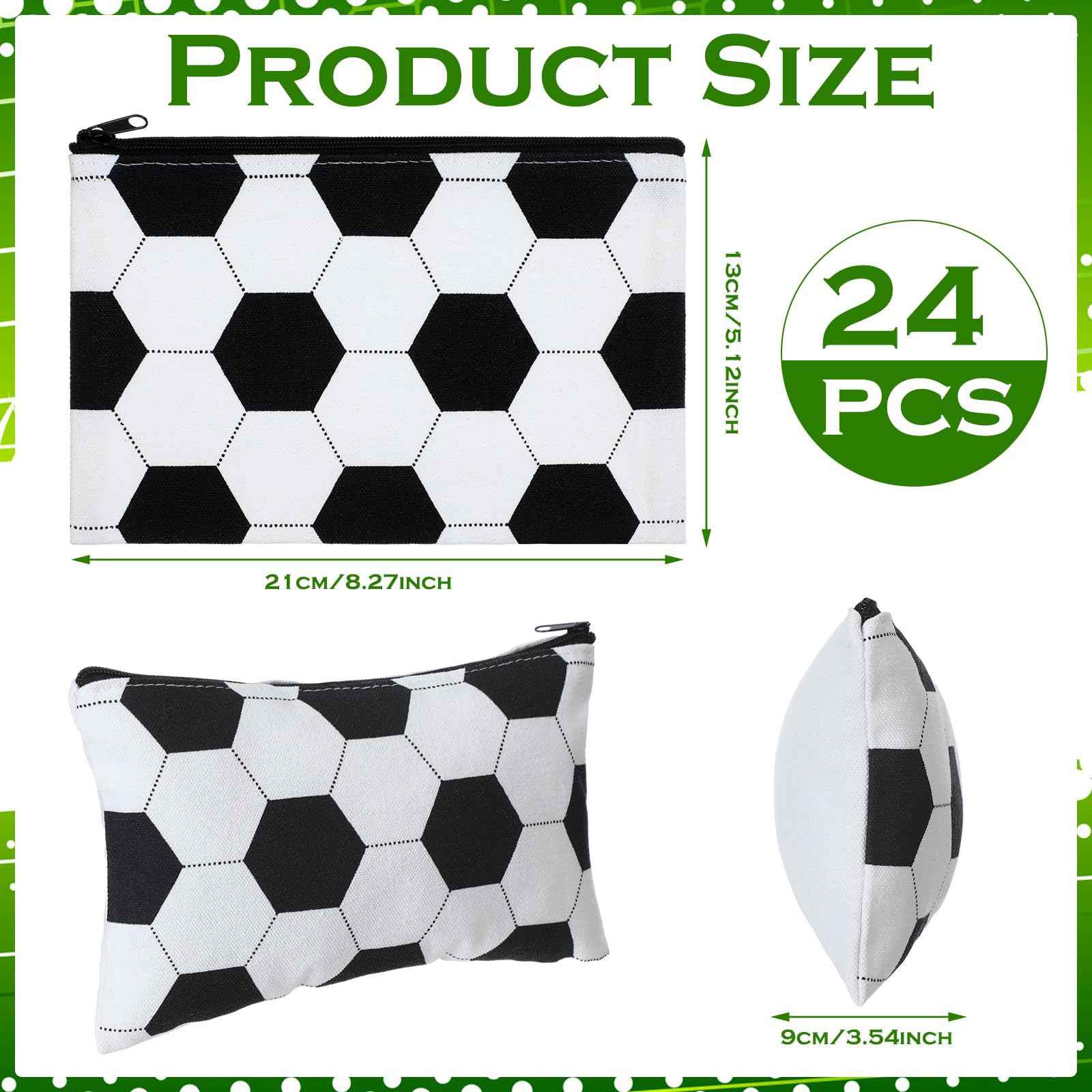 Sweetude 24 Pcs Soccer Sport Makeup Bag Cosmetic Bags Black and White Soccer Gift for Player Party Favor Bags with Zipper Travel Portable Storage Organizer for Women