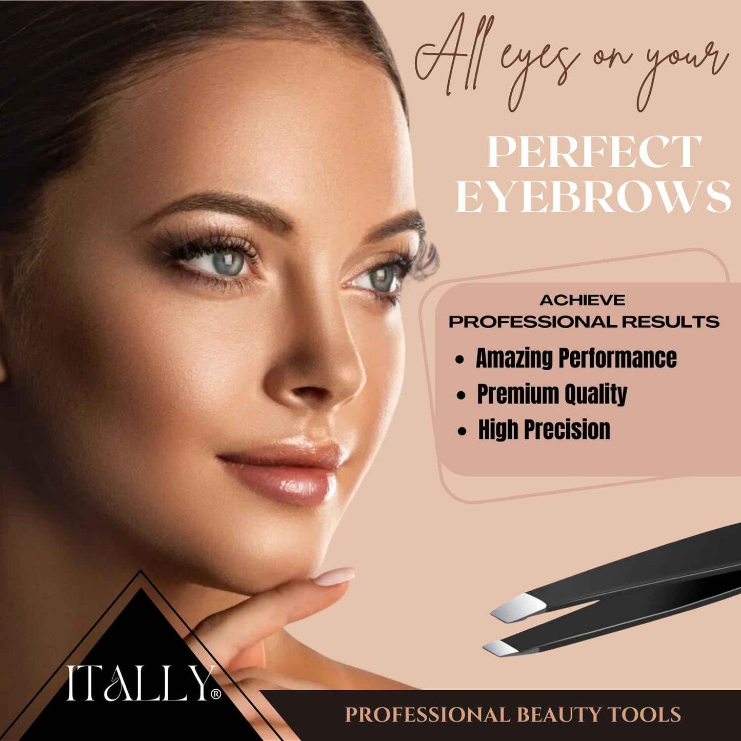 ITALLY Tweezers Set - Professional Eyebrow Tweezers - Stainless Steel Best Precision Tweezers for Women Facial Hair, Splinter, Blackhead & Ingrown Hair Removal, 4Pcs (Black)