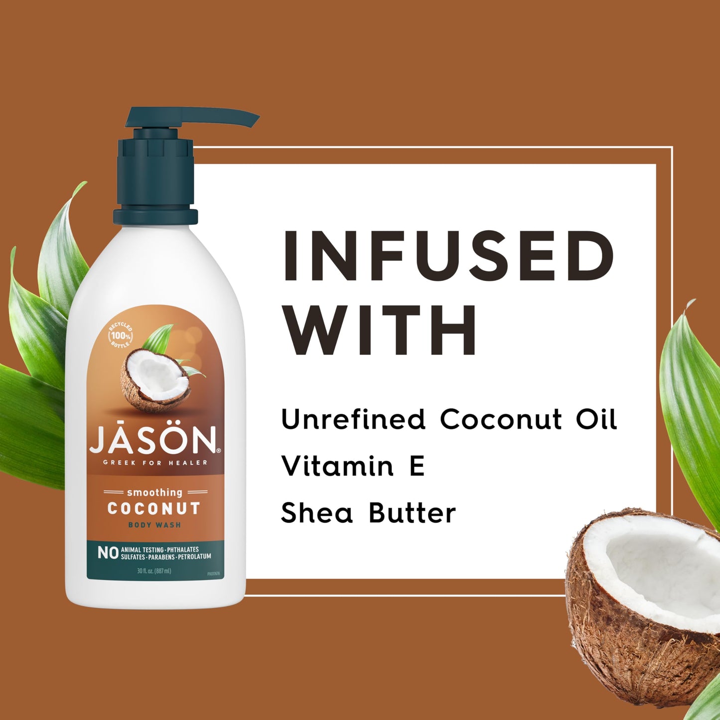 JASON Coconut Smoothing Body Wash, For a Gentle Feeling Clean, 30 Fluid Ounces