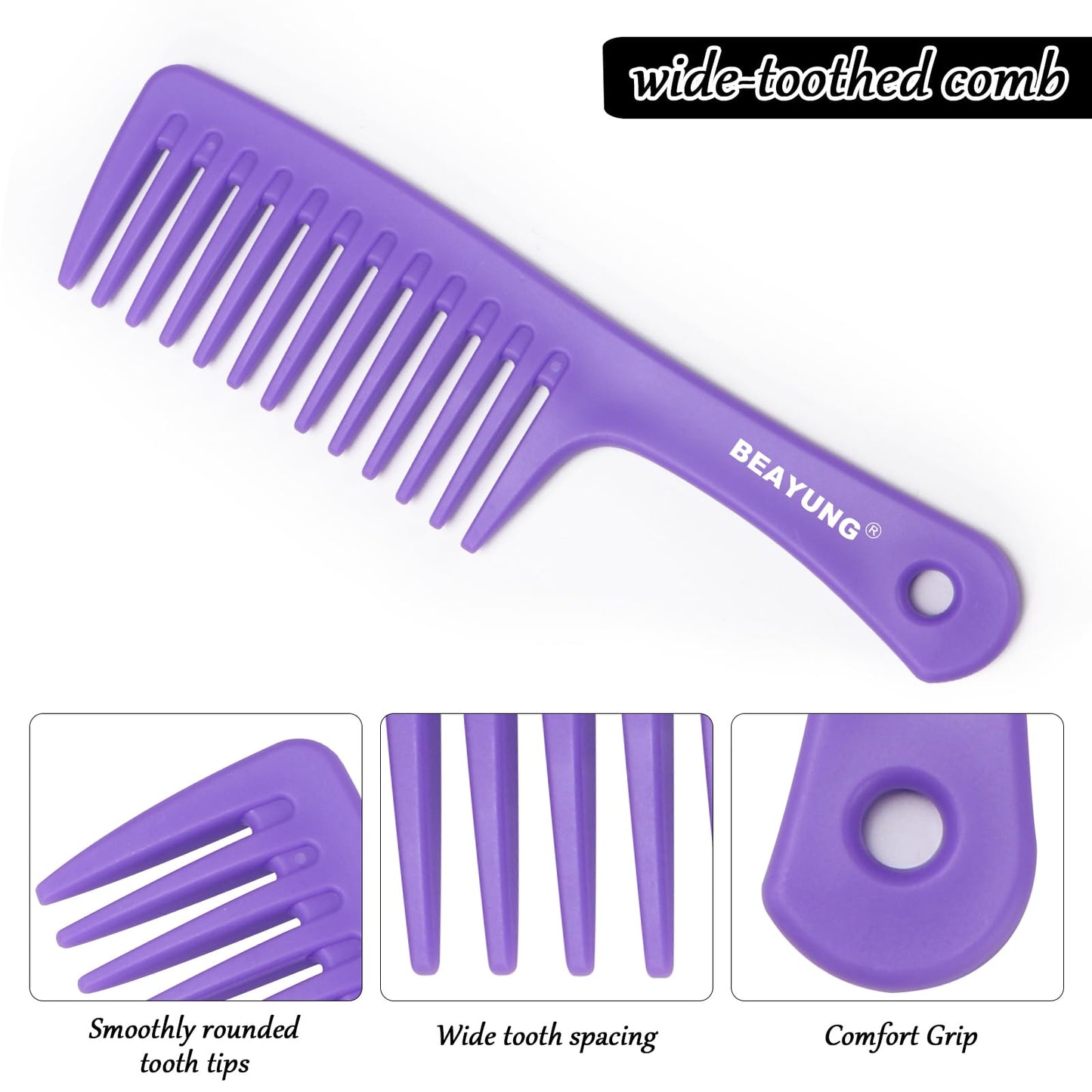 BEAYUNG 2PCS Large Wide Tooth Comb, Shower Combs, Hair comb for wet curly hair, Durable Hair Brush for Best Styling and Professional Hair Care(1Purple,1Pink)